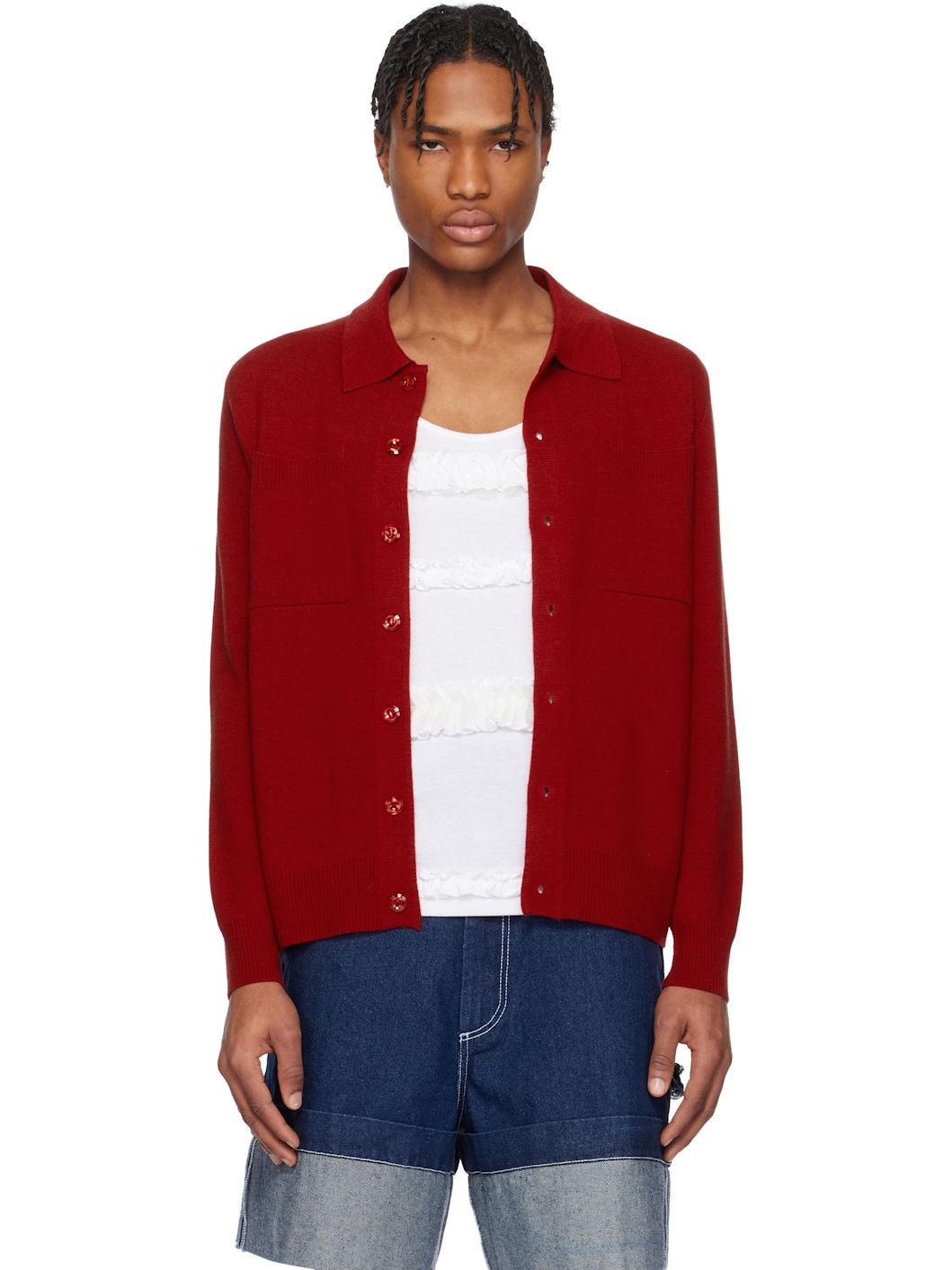 Red Knit Workwear Cardigan - 1