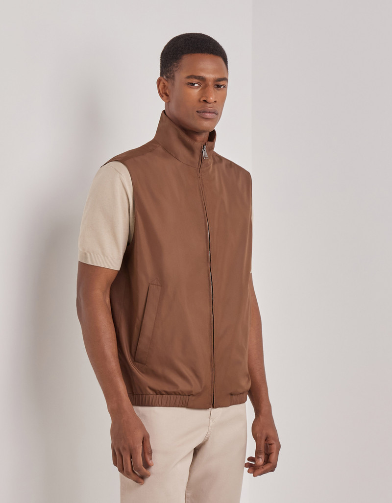 CARAMEL MIXED-MATERIAL ULTRALIGHT SUEDE BOMBER JACKET WITH KNIT INSERTS 217