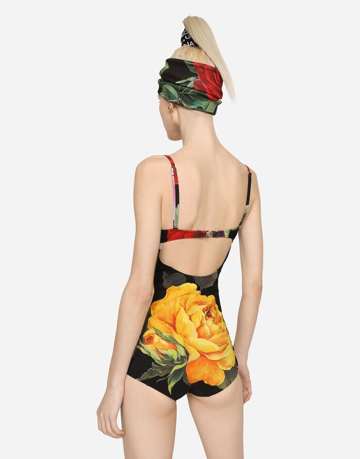 Rose-print balconette one-piece swimsuit - 5
