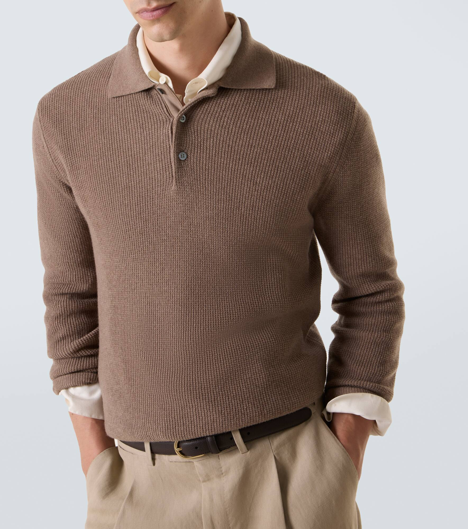 Waffle-knit wool and cashmere polo sweater - 5