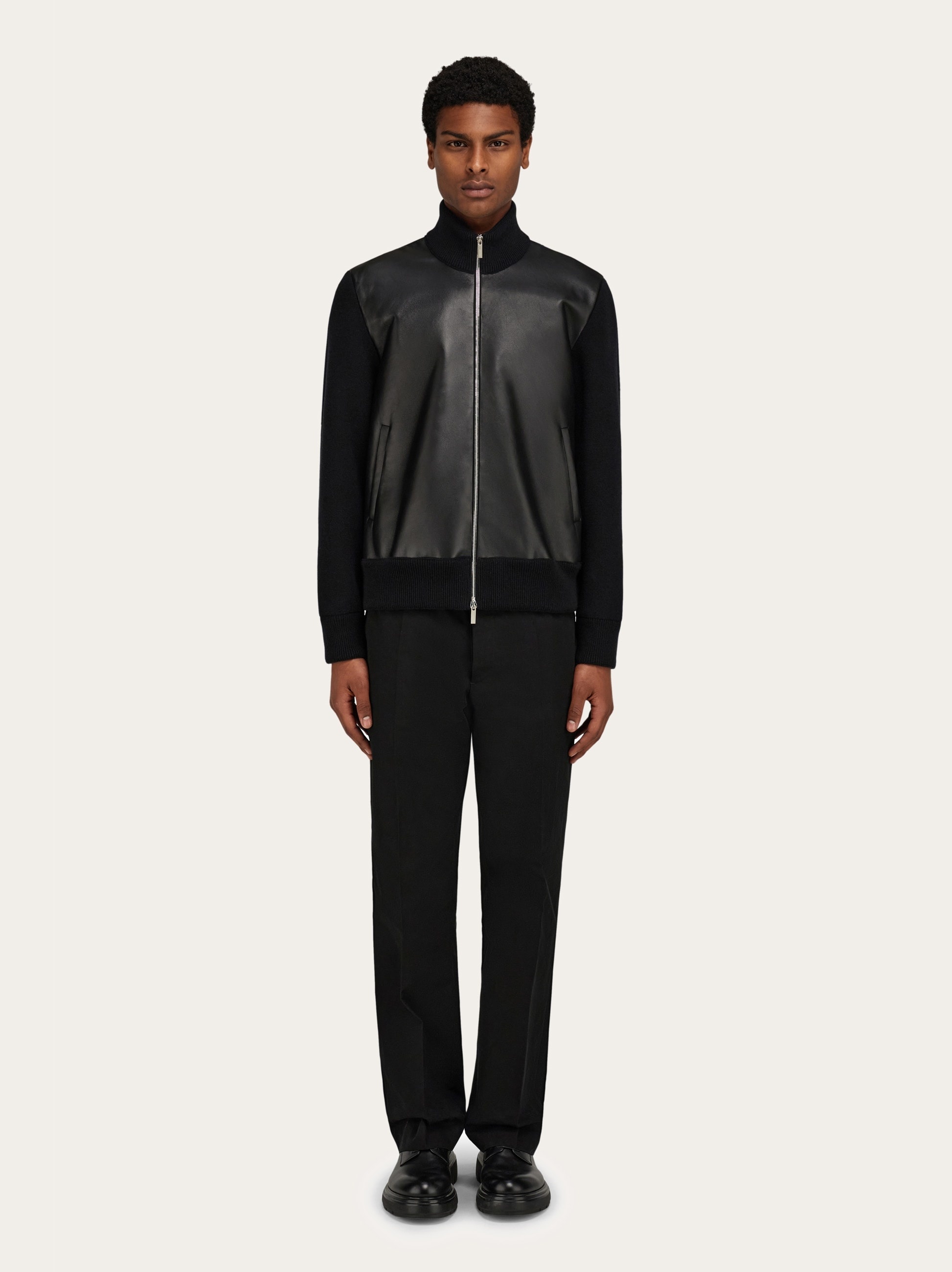 Bomber jacket in leather and wool - 7