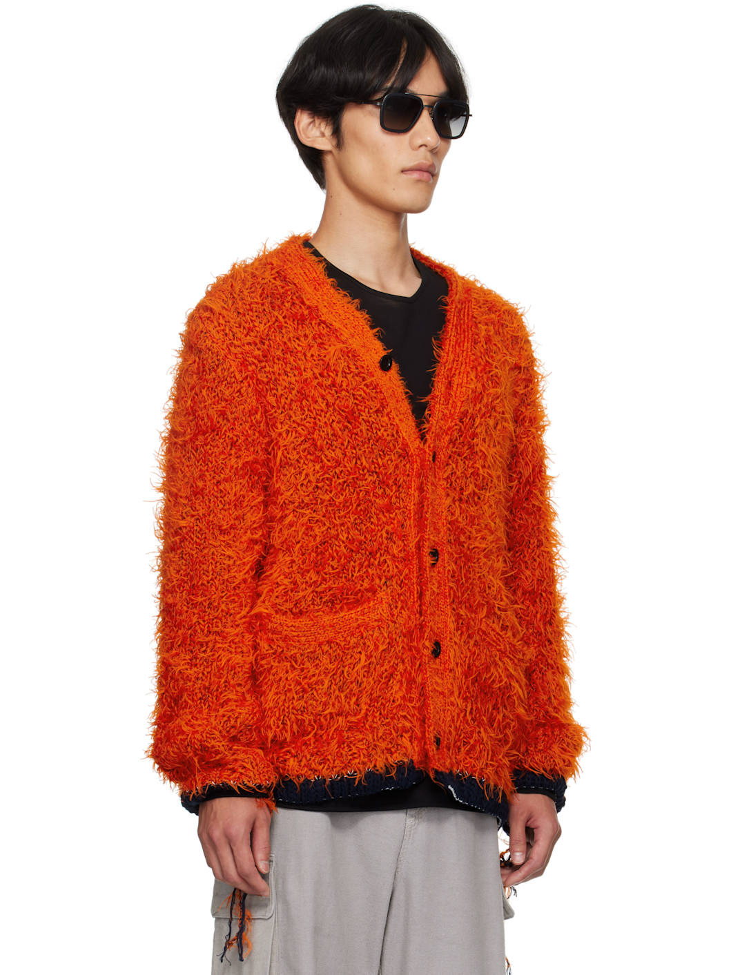 Orange Furry Knit Cardigan - 2