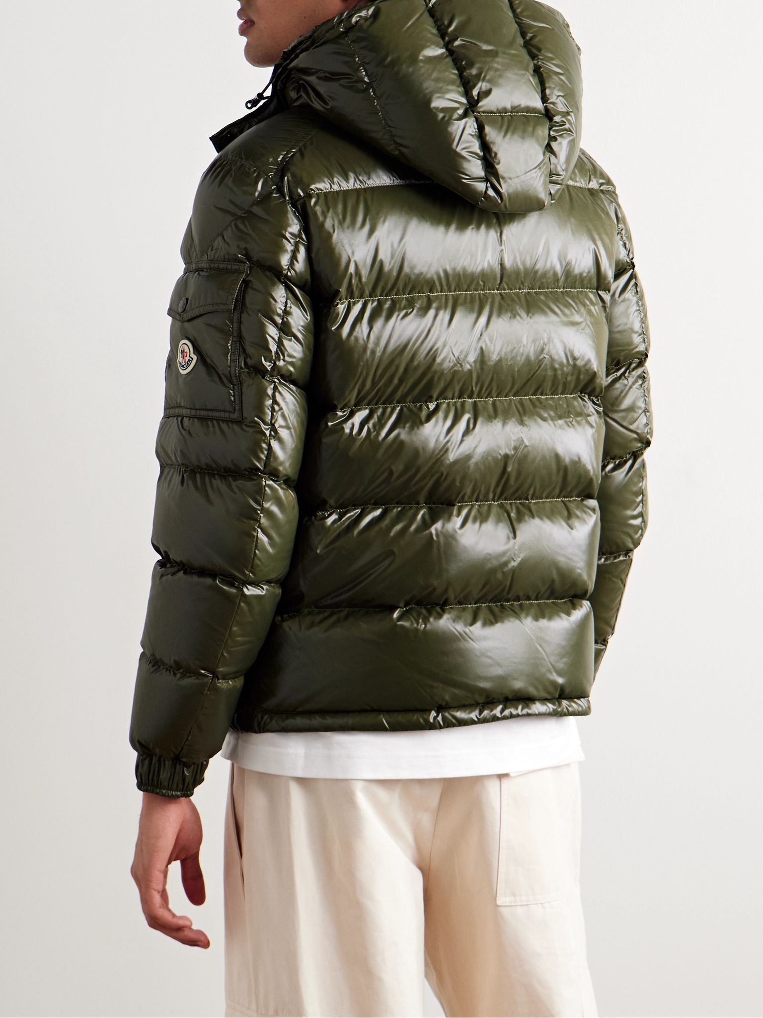 Maya Logo-Appliquéd Quilted Nylon Hooded Down Jacket Army green - 3