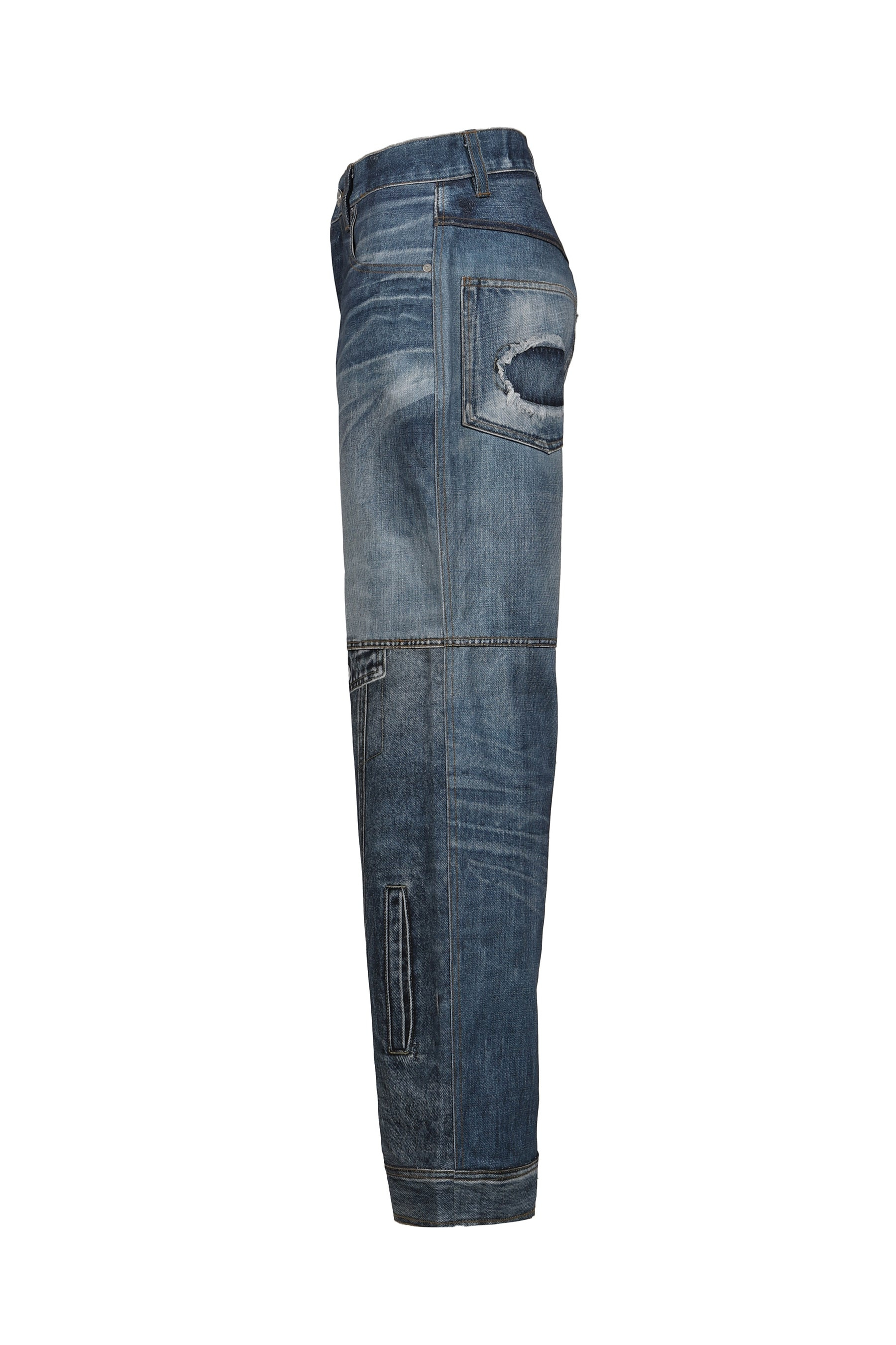 UNISEX CUSTOM-LIKE PRINTED DENIM PANTS / MID BLU - 6