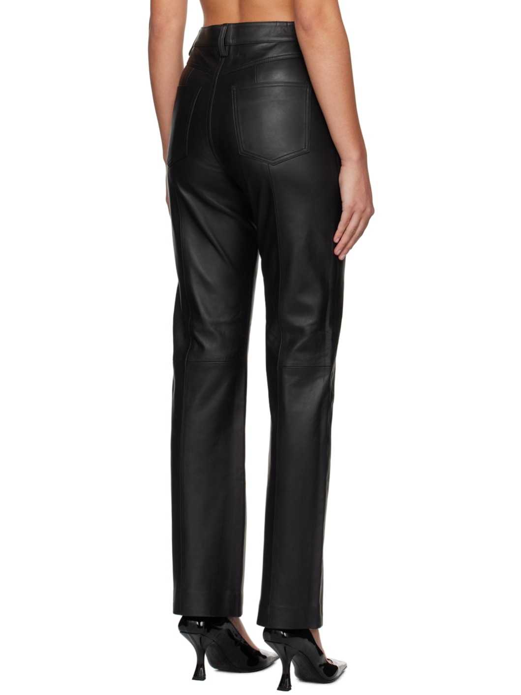 Black Straight Leather Pants - 3