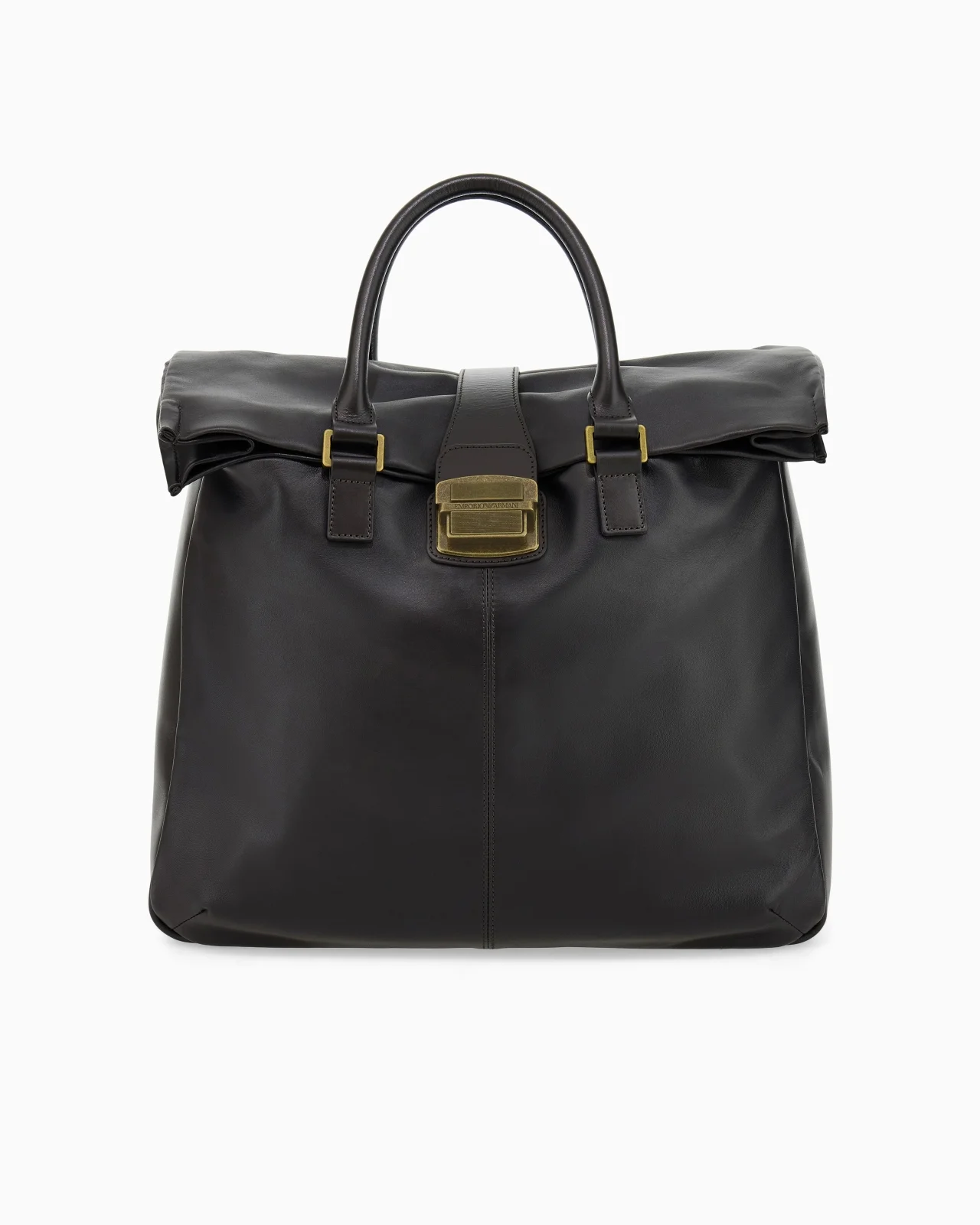 LEATHER TOTE BAG WITH TOP HANDLES AND BUCKLE CLOSURE - 1