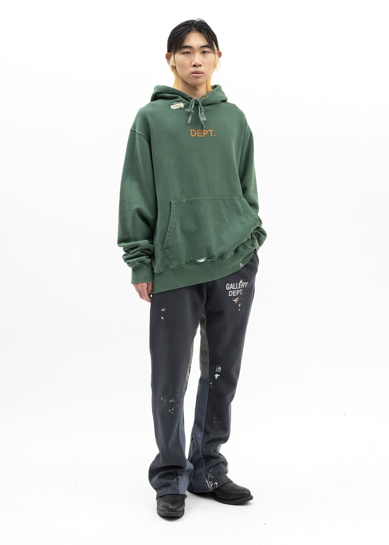 Gallery Dept Green Orange Paint Splatter Hoodie - 7