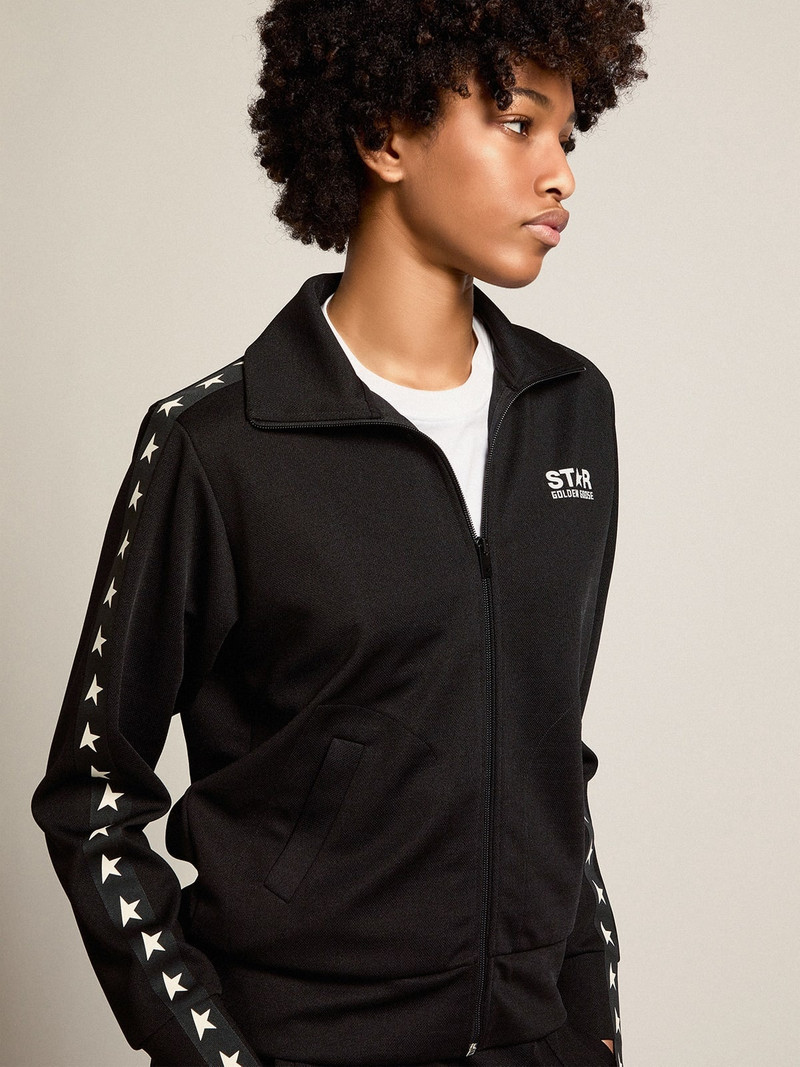 Golden Goose Women’s black zipped sweatshirt with white stars outlook
