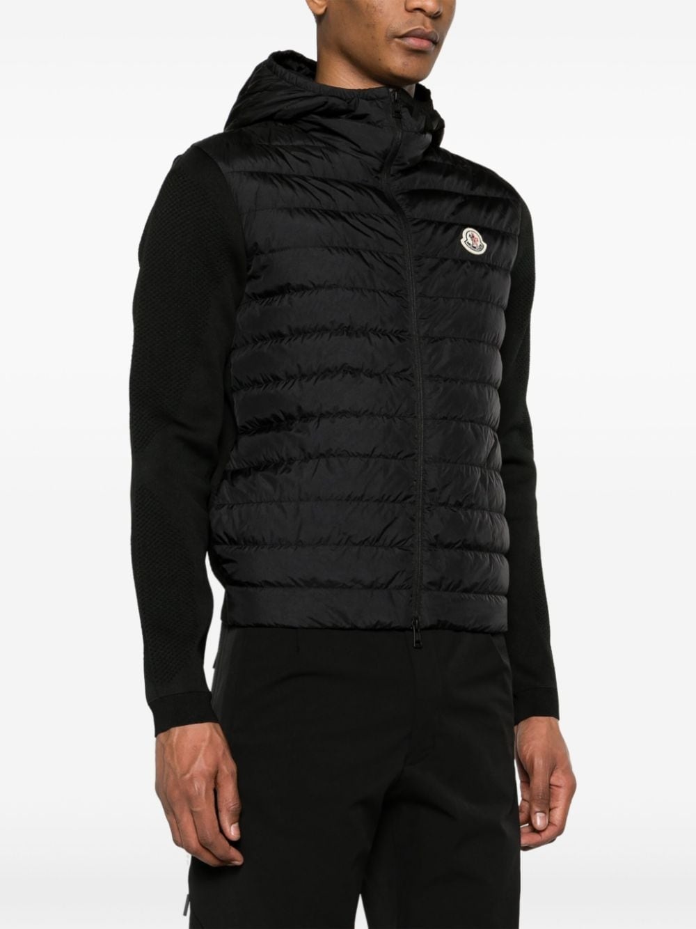 knitted-panels hooded puffer jacket - 3