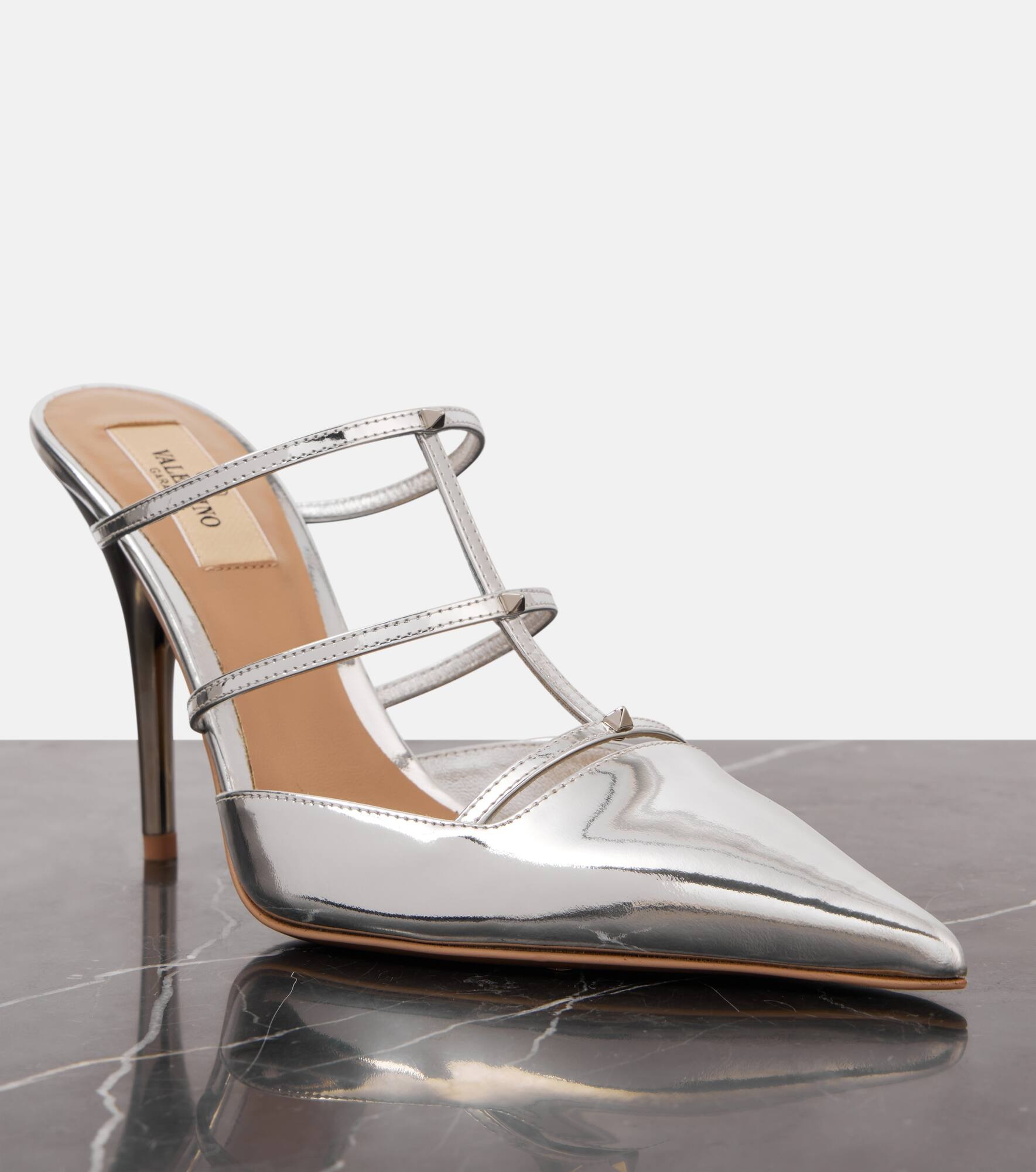 Wispy Rockstud metallic leather mules - 6