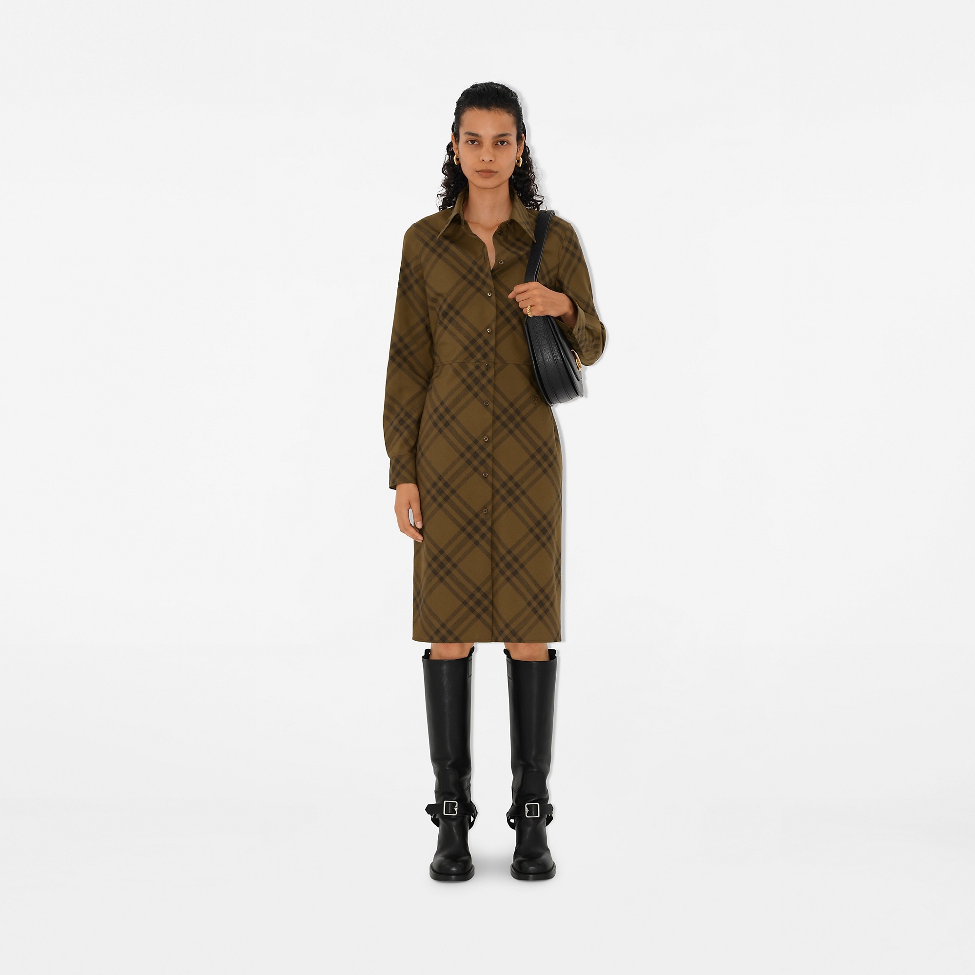 Check Wool Blend Shirt Dress - 2