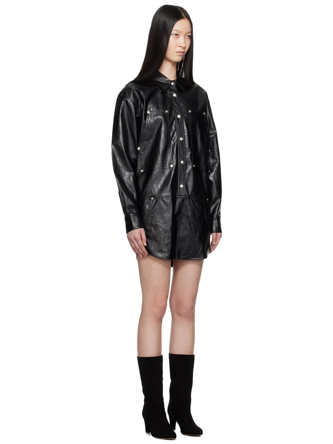 Black Ayali Faux-Leather Minidress - 2
