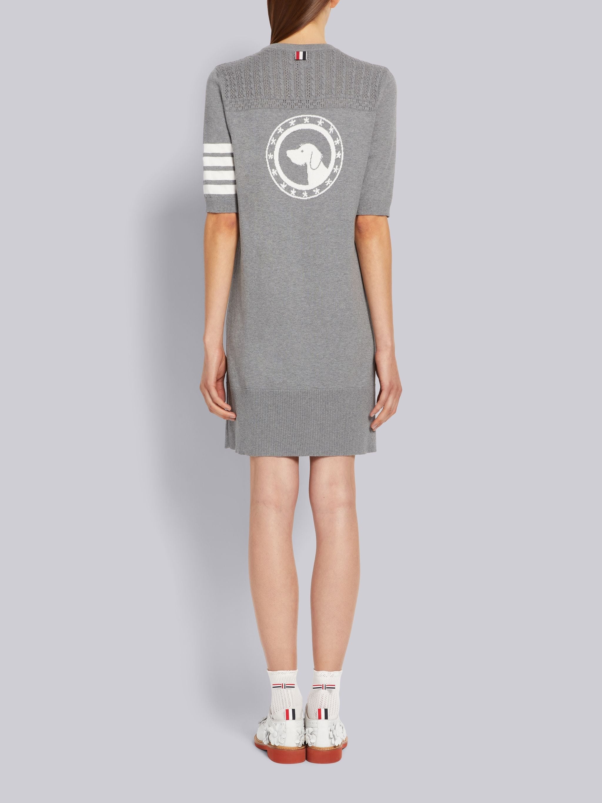 Light Grey Cotton Hector Medallion 4-Bar Short Sleeve Mini Dress - 3