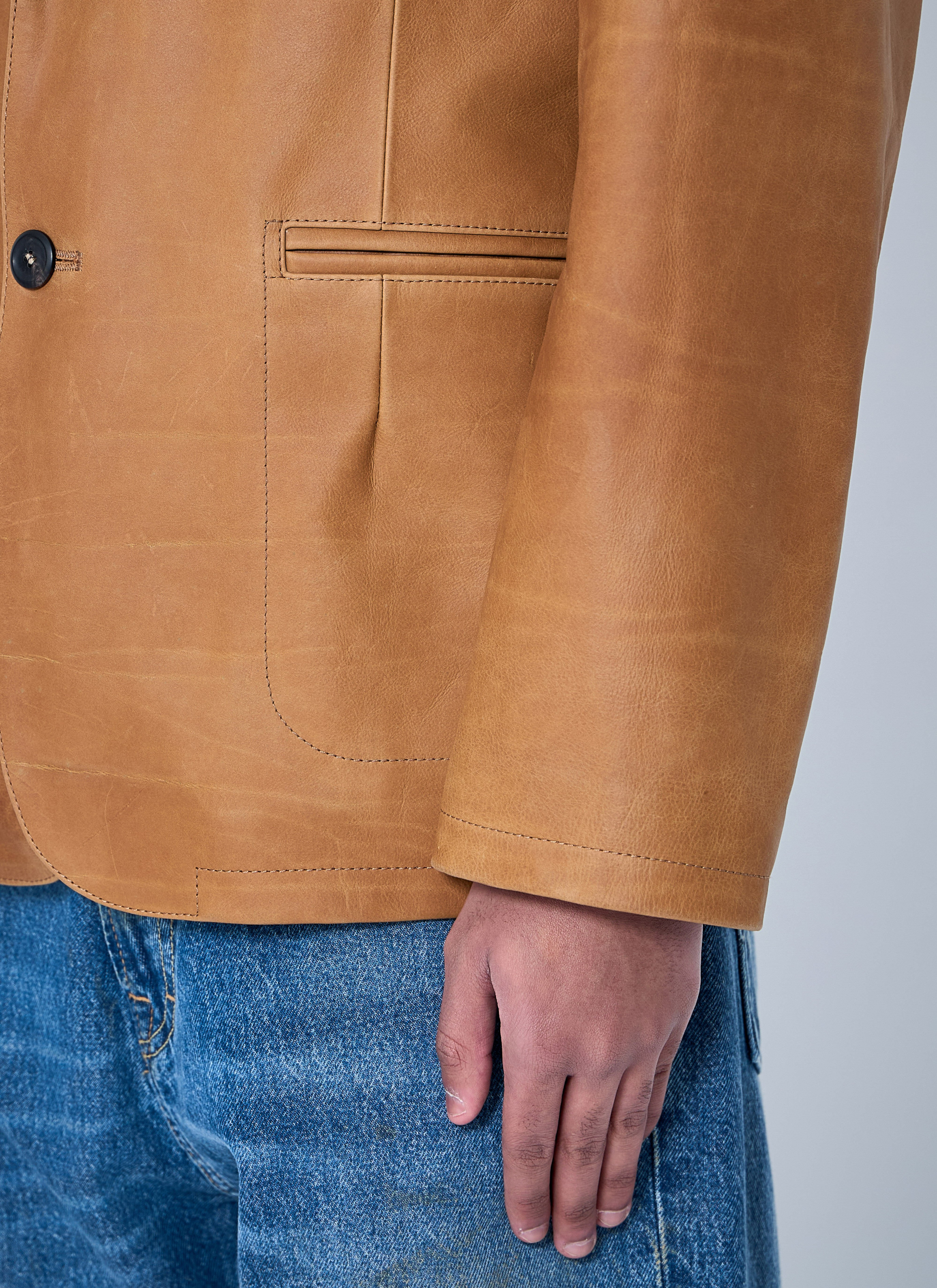 Leather Openning Blazer - 5