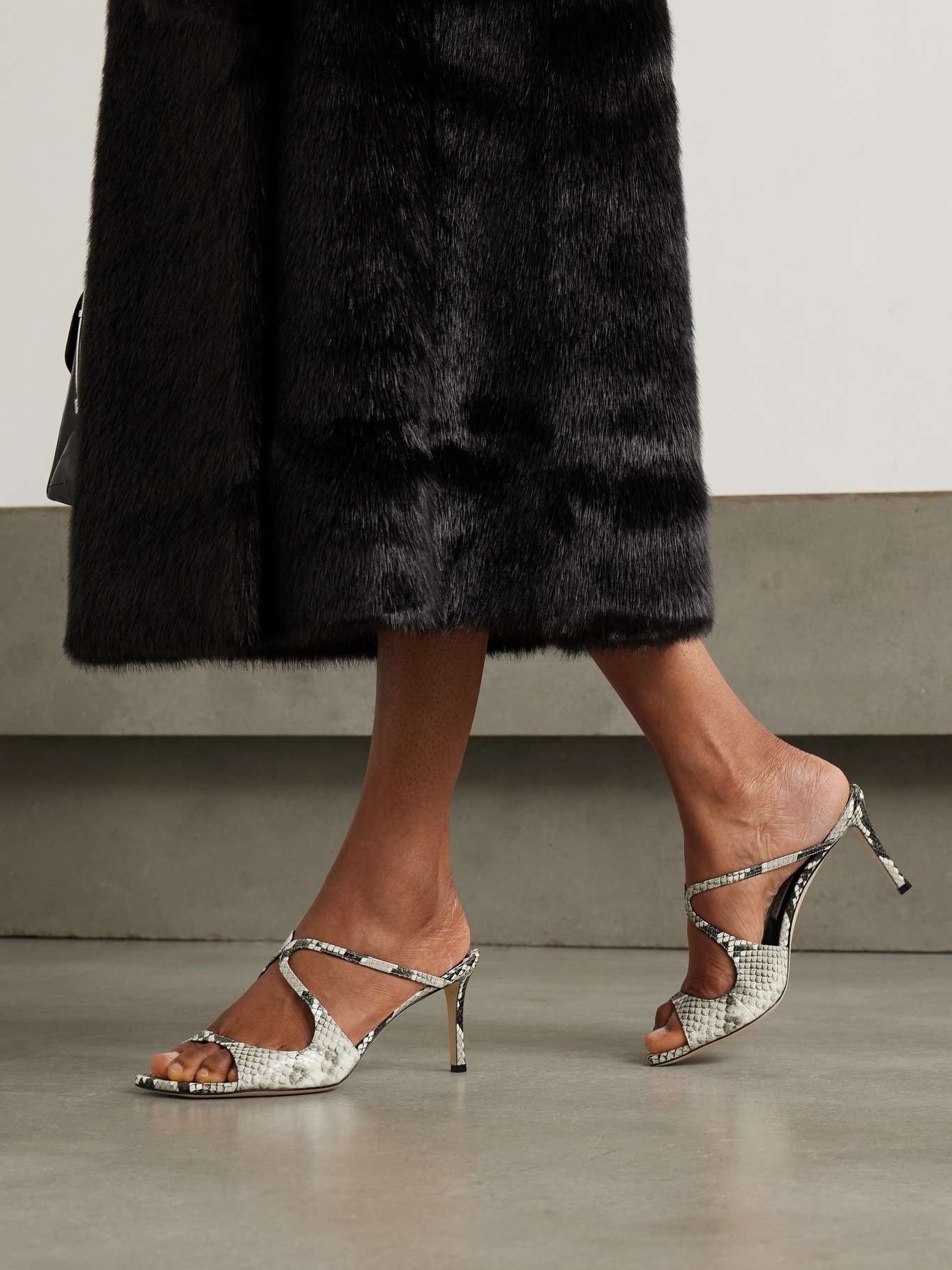JIMMY CHOO Anise 75 cutout snake-effect glossed-leather