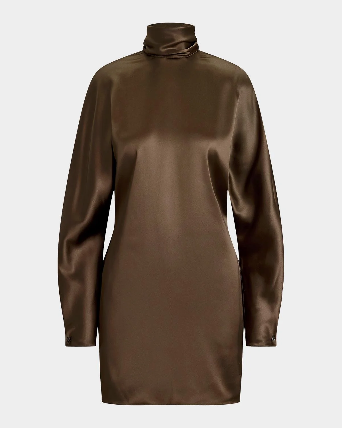 Turtleneck Long-Sleeve Luxury Satin Mini Dress - 1