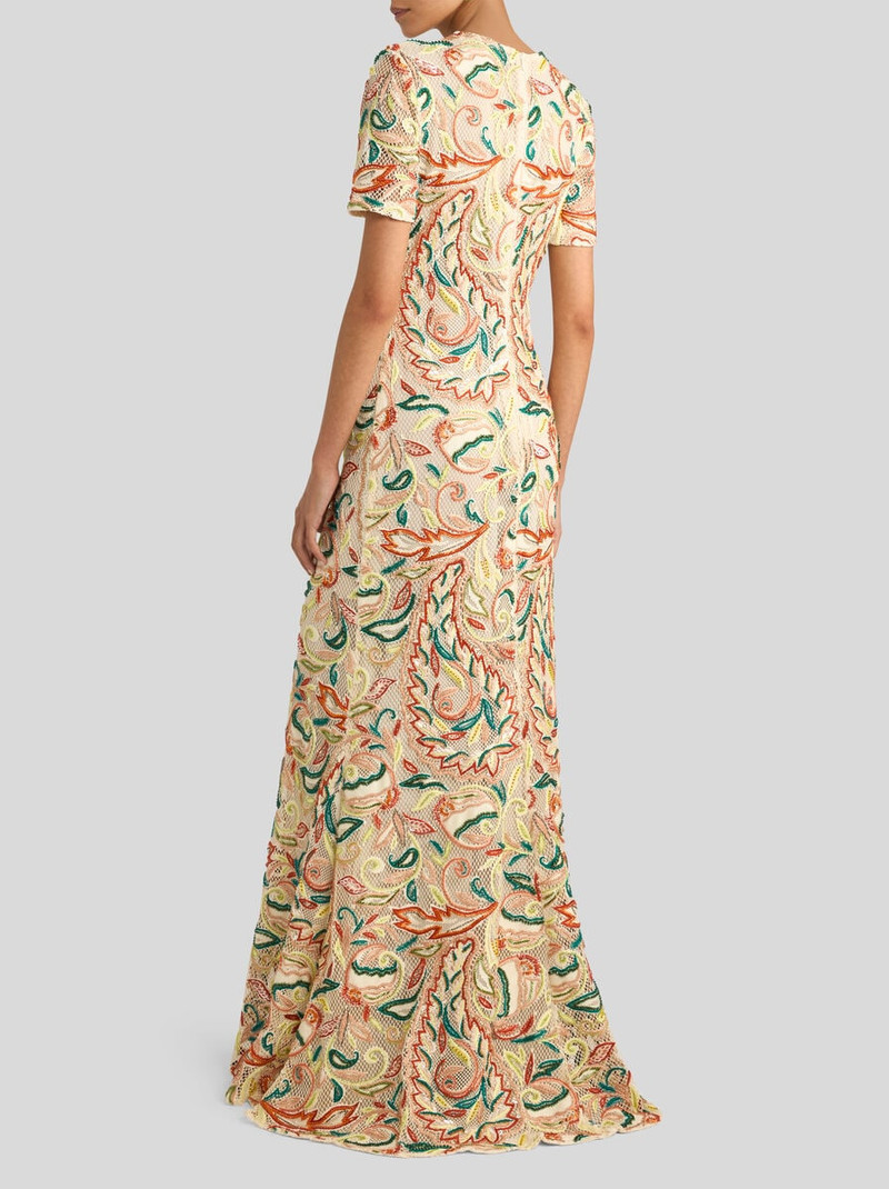 CROCHET-EFFECT LONG DRESS WITH FLORAL EMBROIDERY 4