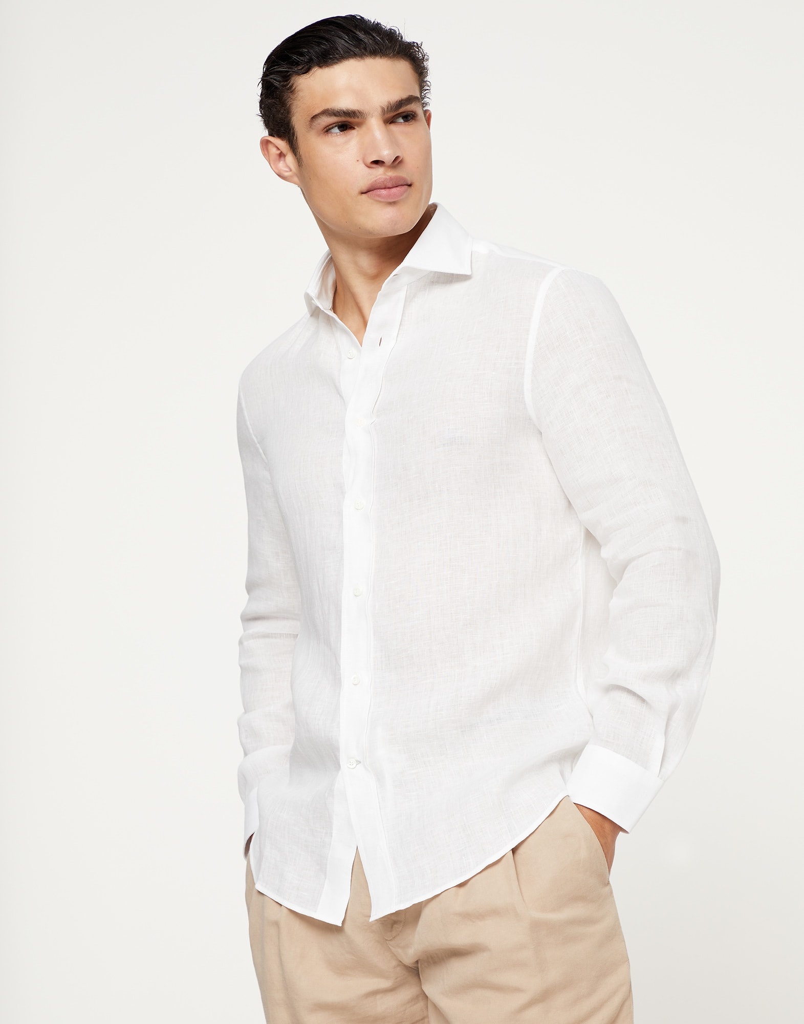 Linen easy fit shirt with spread collar - 1