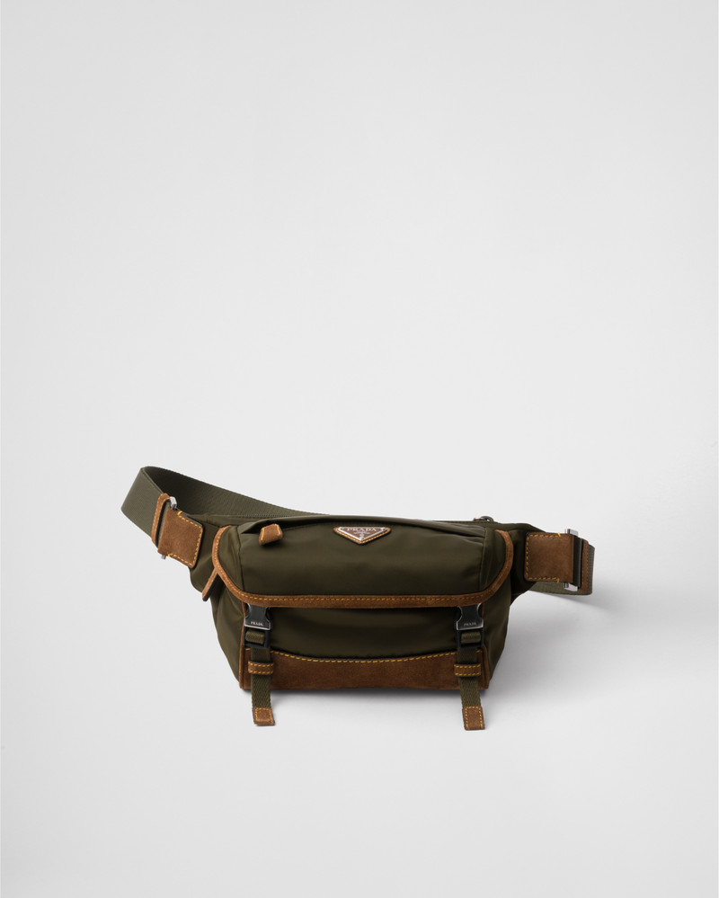 Small Re-Nylon and suede shoulder bag 1