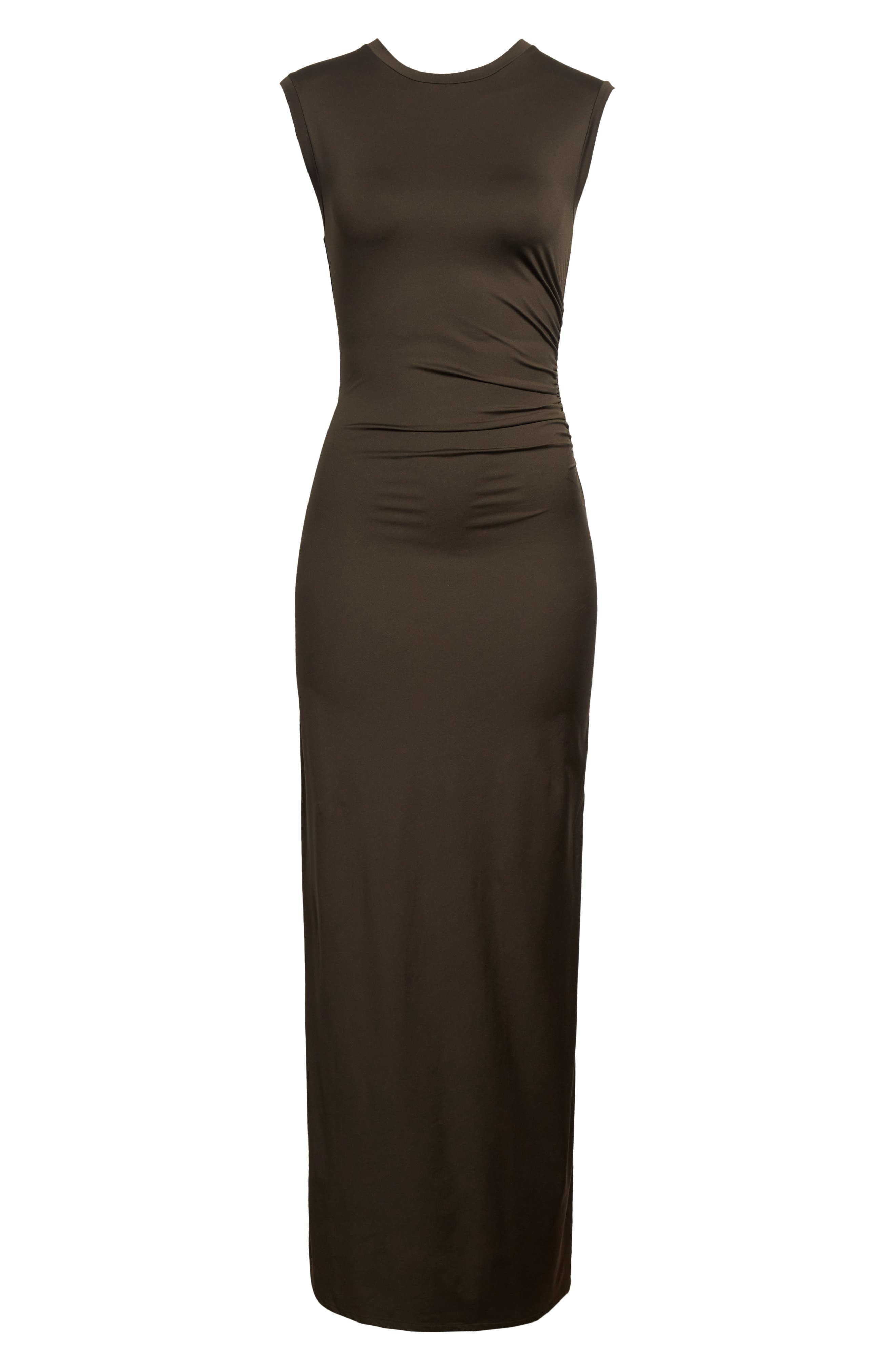 Stella McCartney Ruched Sleeveless Fluid Jersey Dress in Dark Khaki at Nordstrom - 5