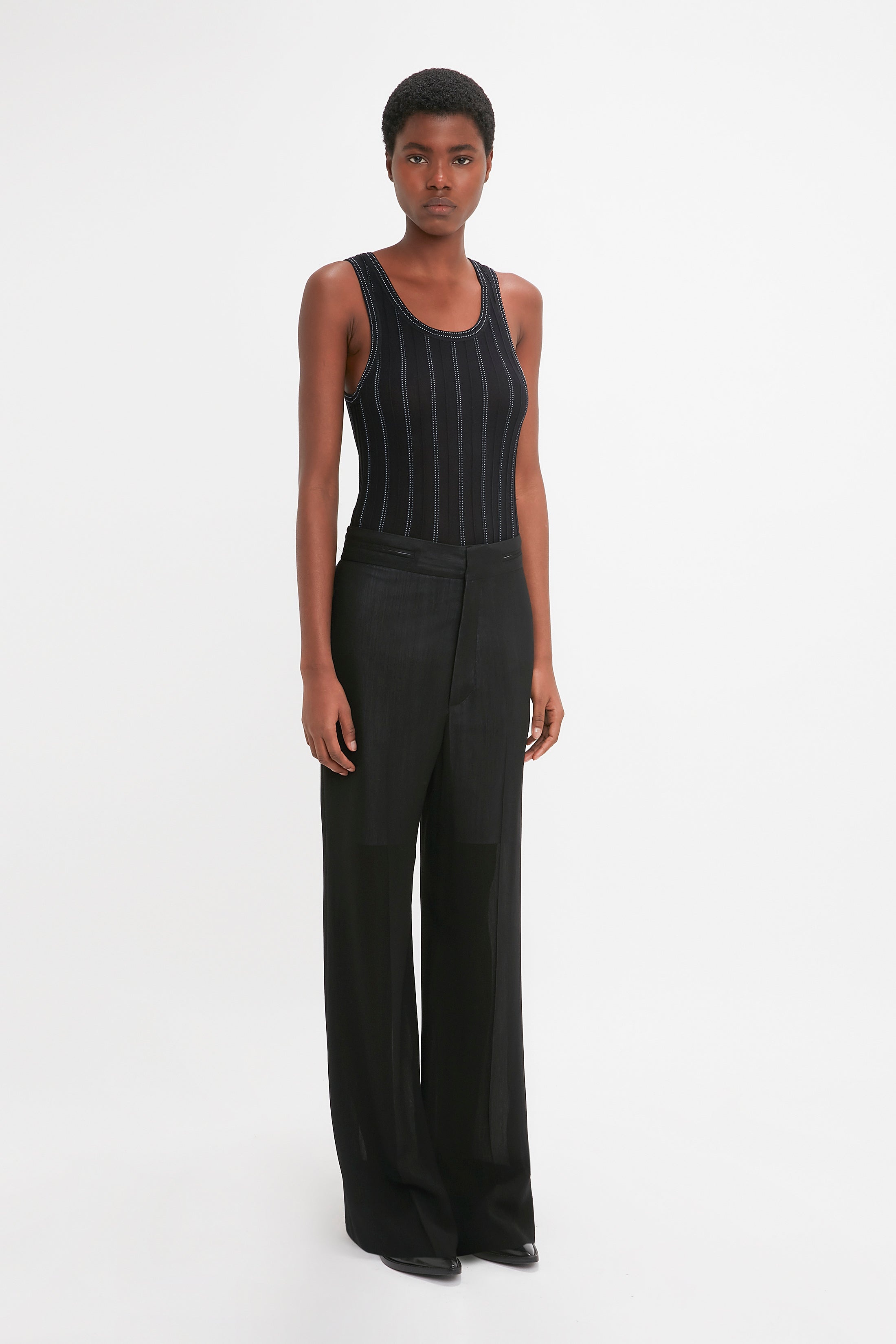 Fine Knit Vertical Stripe Tank In Black-Blue - 3