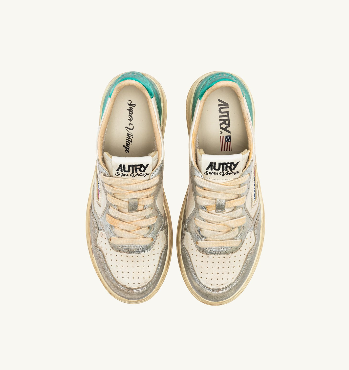 MEDALIST LOW SUPER VINTAGE SNEAKERS IN SILVER AND AQUA BRUSHED LEATHER - 5