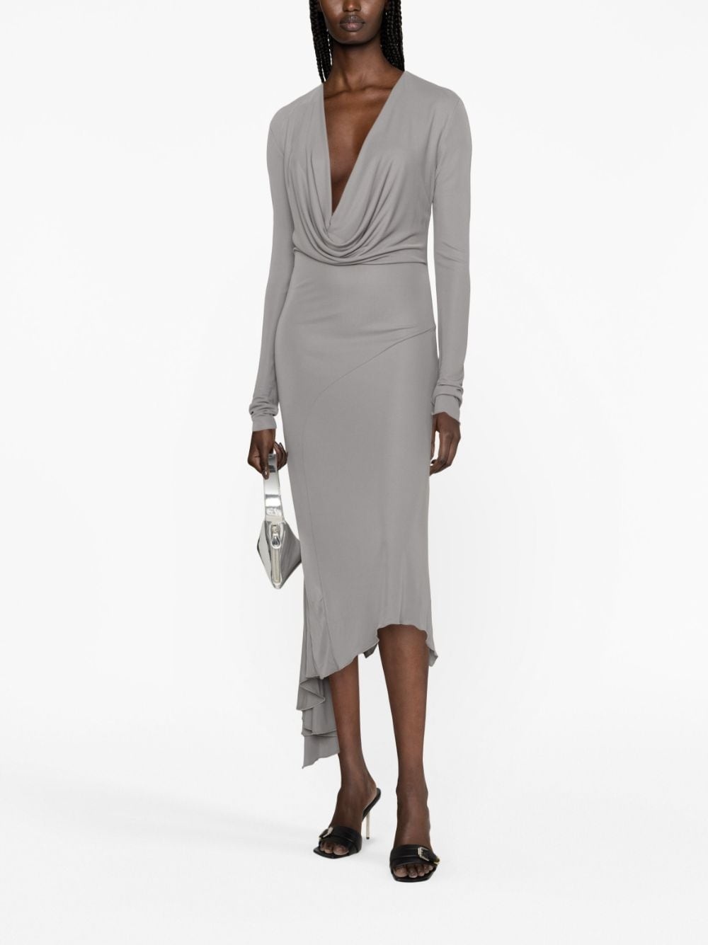 cowl-neck asymmetric midi dress - 2