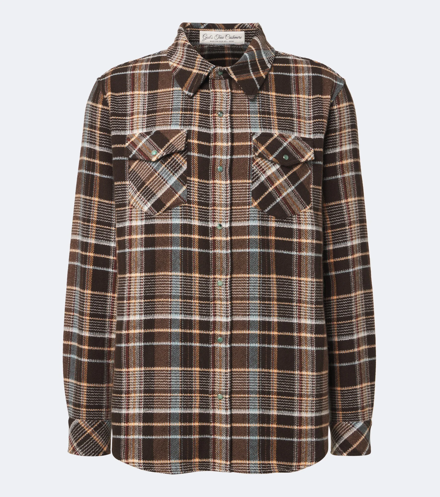 Wilderness plaid cashmere shirt with emeralds - 1