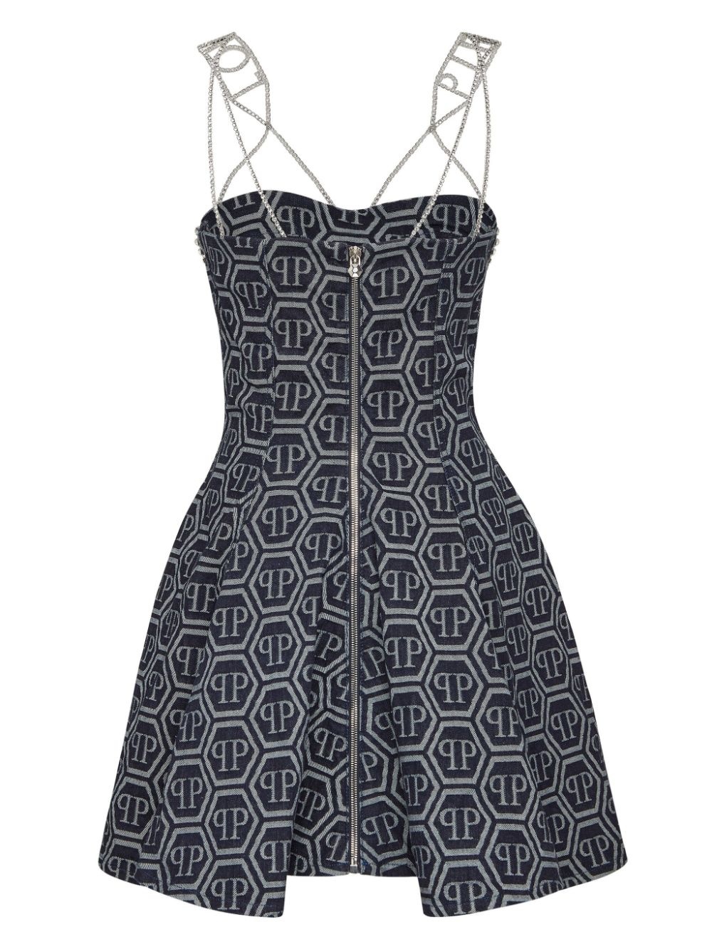 monogram-jacquard denim mini dress - 2