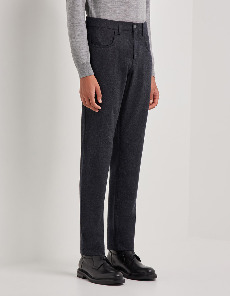 CHARCOAL GRAY FIVE POCKET FLANNEL IMPECCABILE WOOL PANTS 3