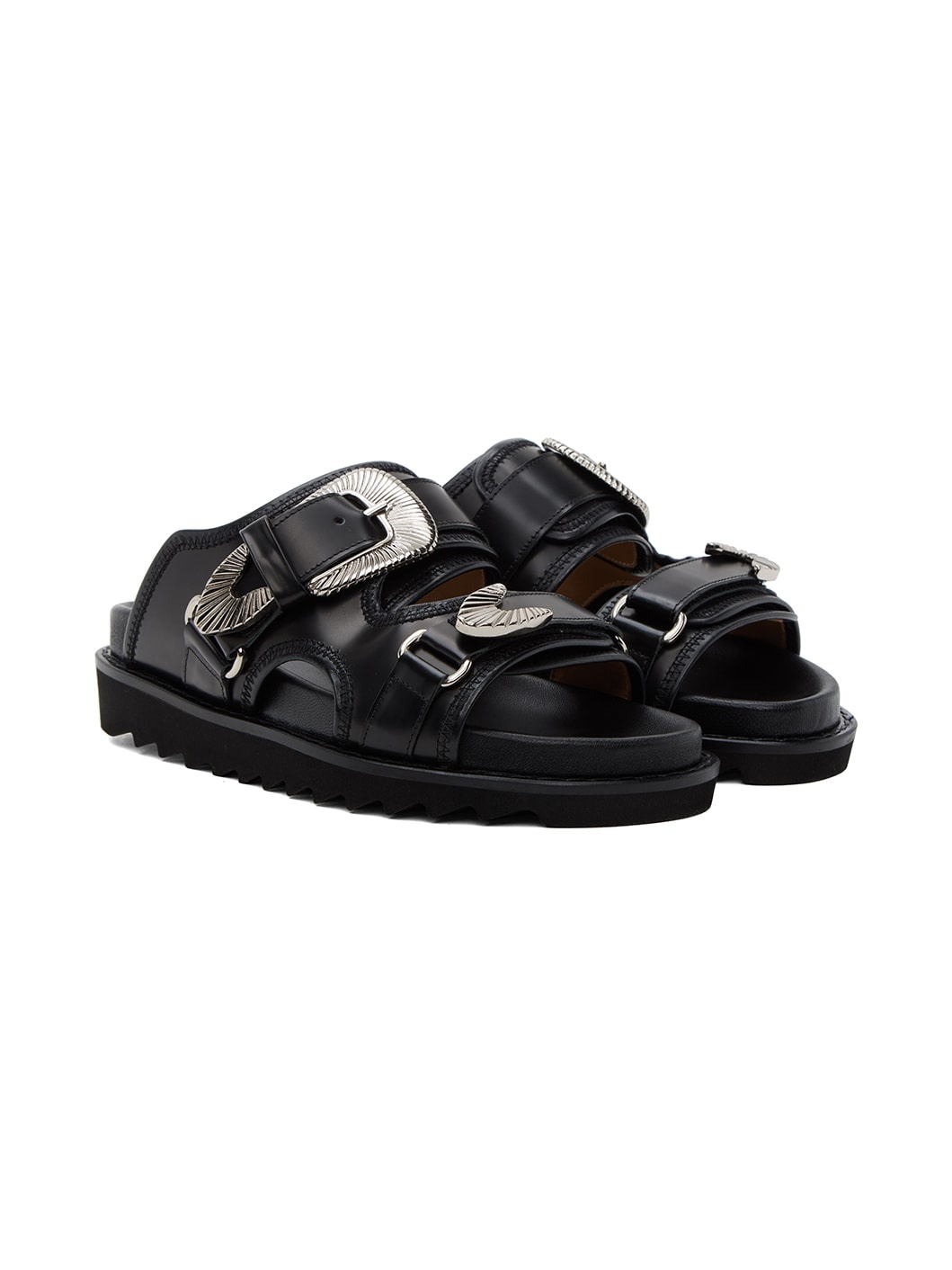 Black Buckle Sandals - 4