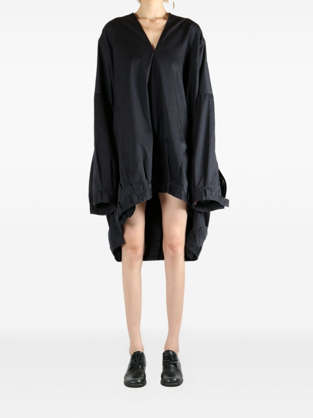 v-neck gathered mini dress - 2