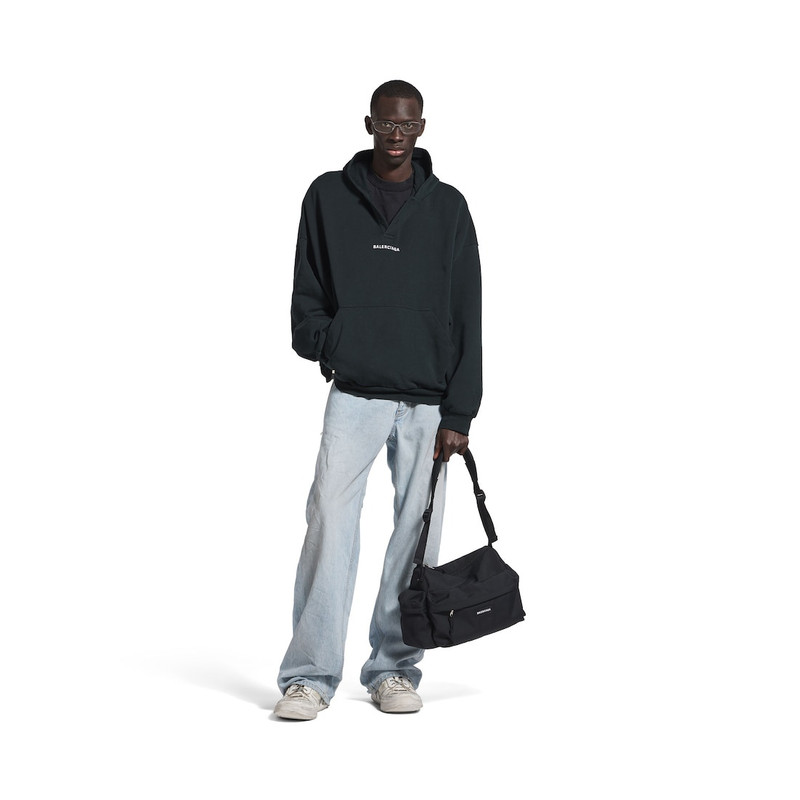 BALENCIAGA Men's Balenciaga Back Polo Hoodie in Faded Black/white outlook