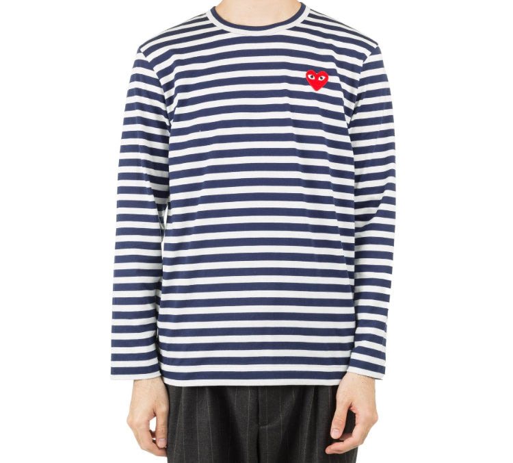 COMME des GARCONS PLAY Stripe Long Sleeves Tee 'Navy Blue White' AZ-T010-051-1 - 3