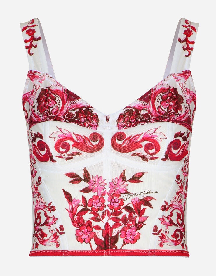 Majolica-print marquisette bustier top - 1