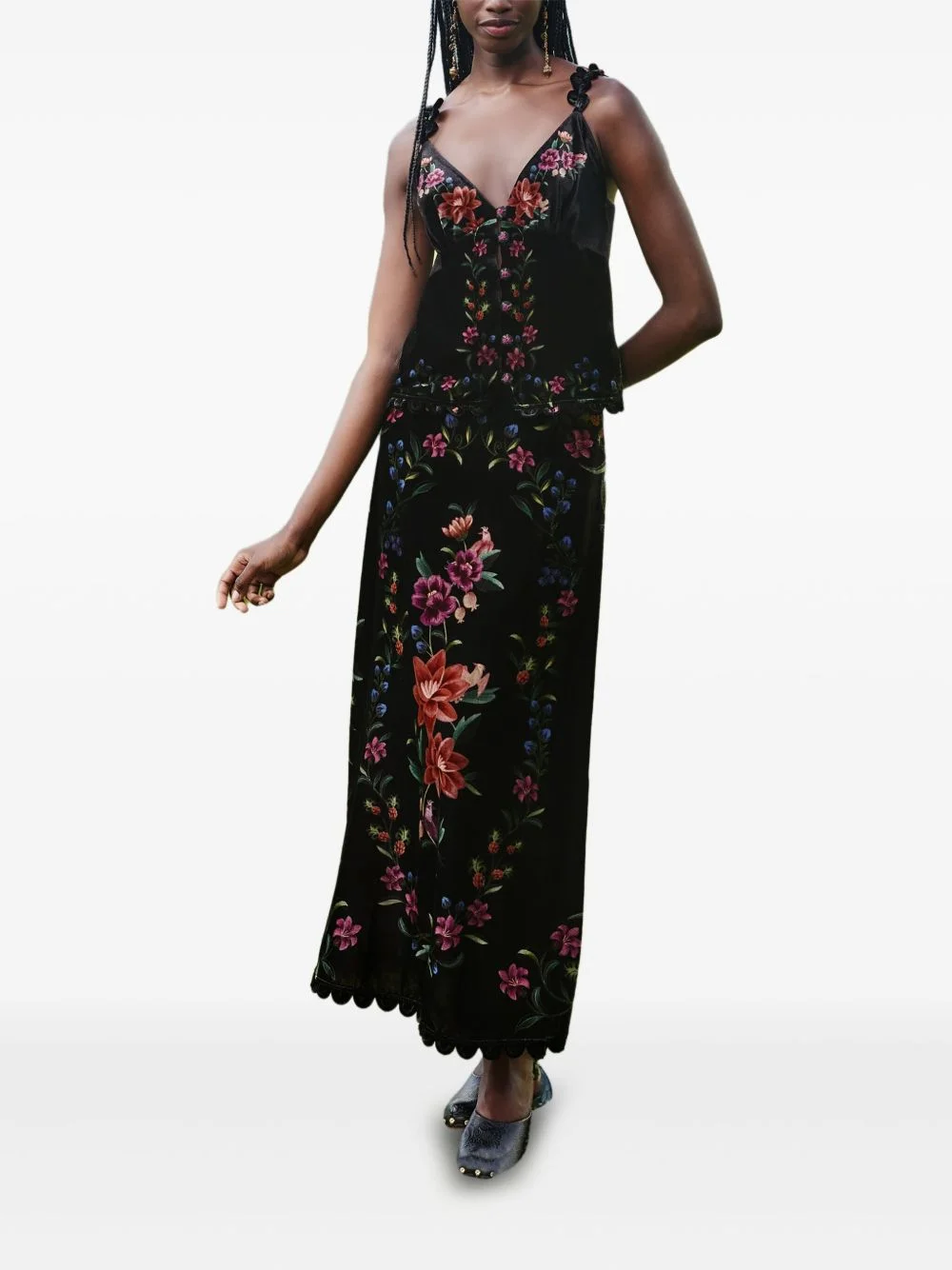 scalloped floral-print midi skirt - 1