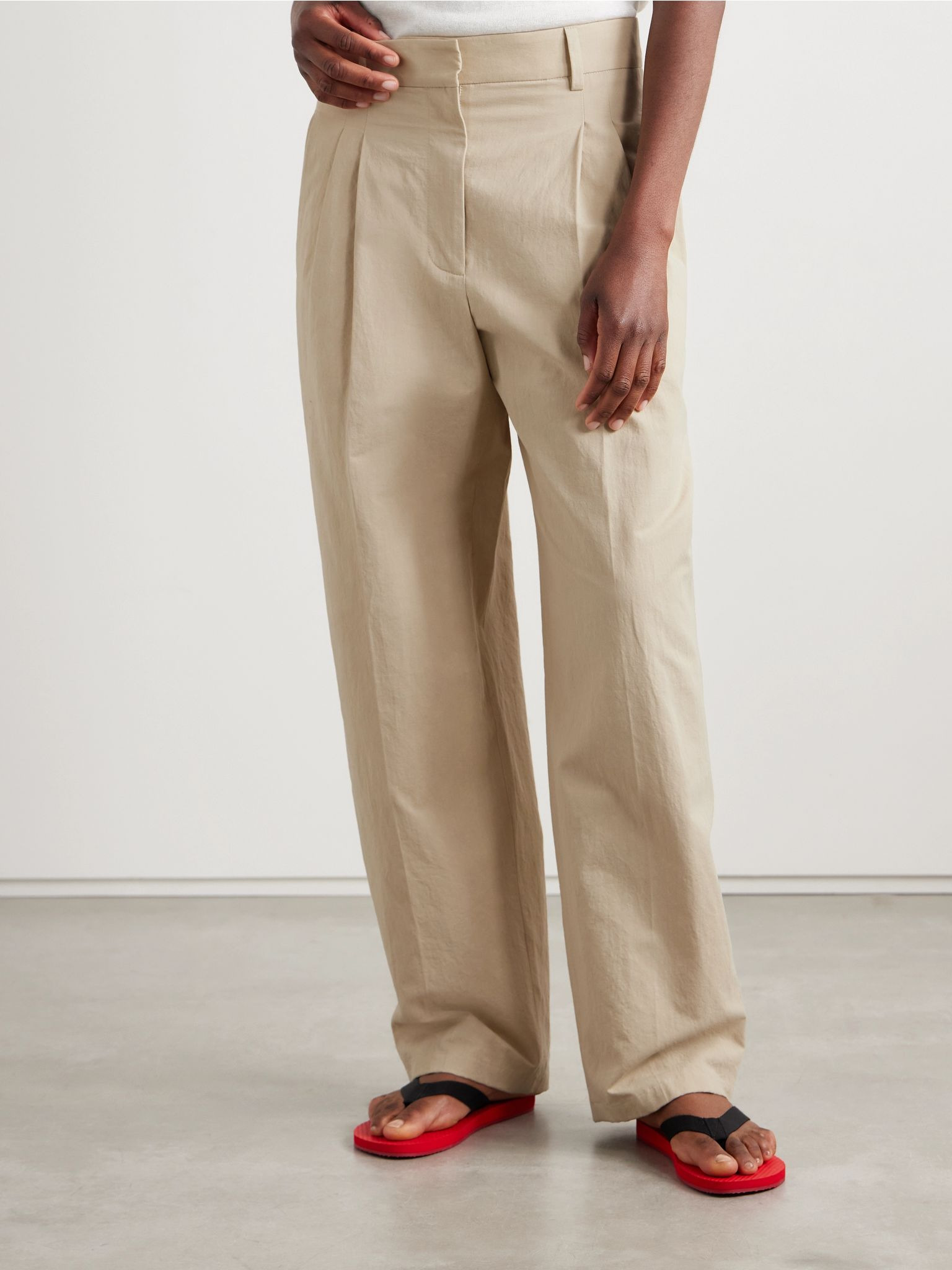 Lilas pleated cotton-blend twill tapered pants Beige - 3