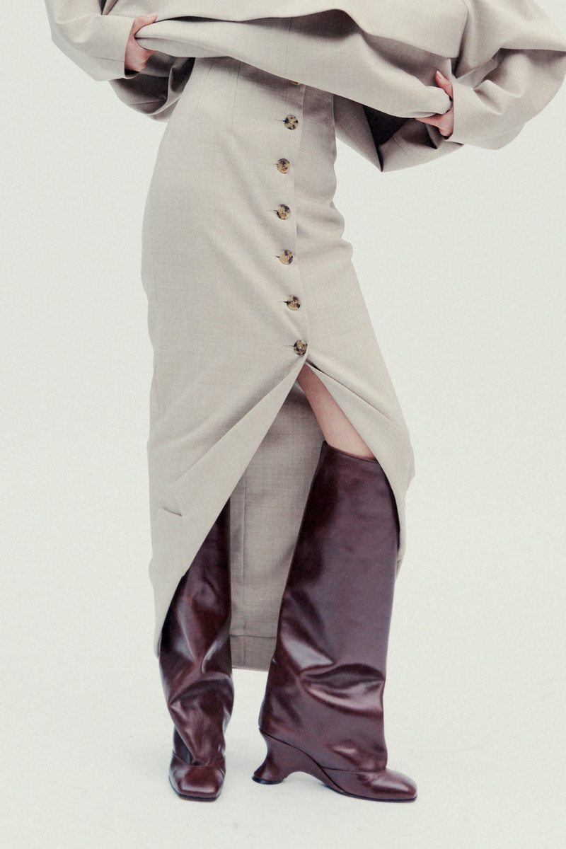 TAILORED SKIRT WITH JACKET COLLAR AT HEM BEIGE MELANGE 14