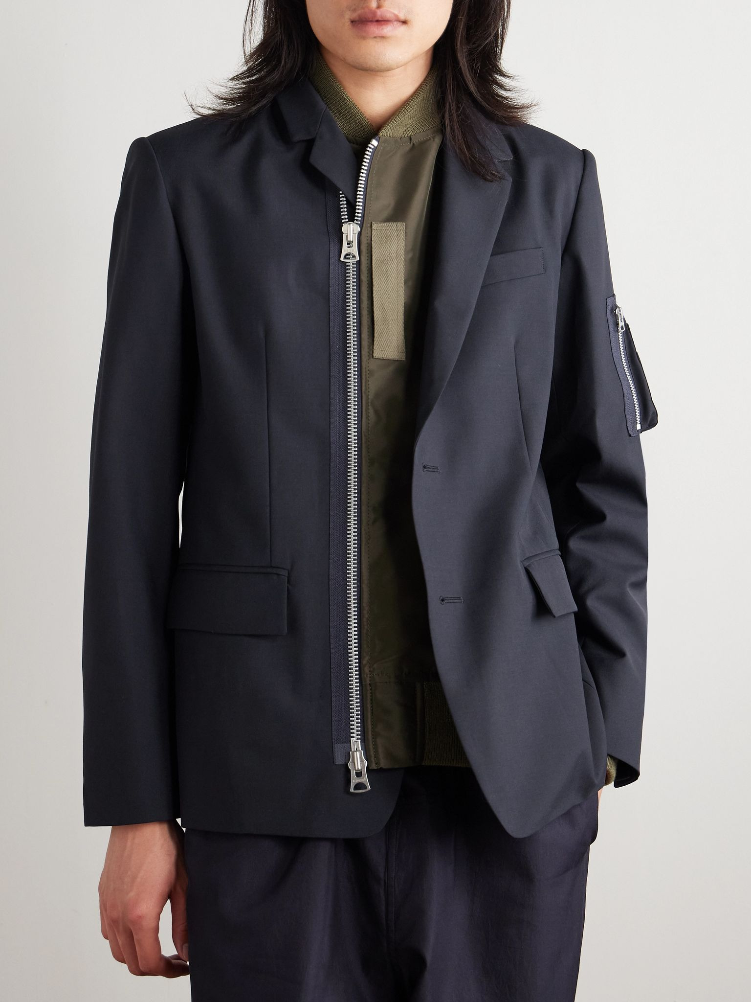 Layered Shell and Padded Grain de Poudre Blazer Navy - 6