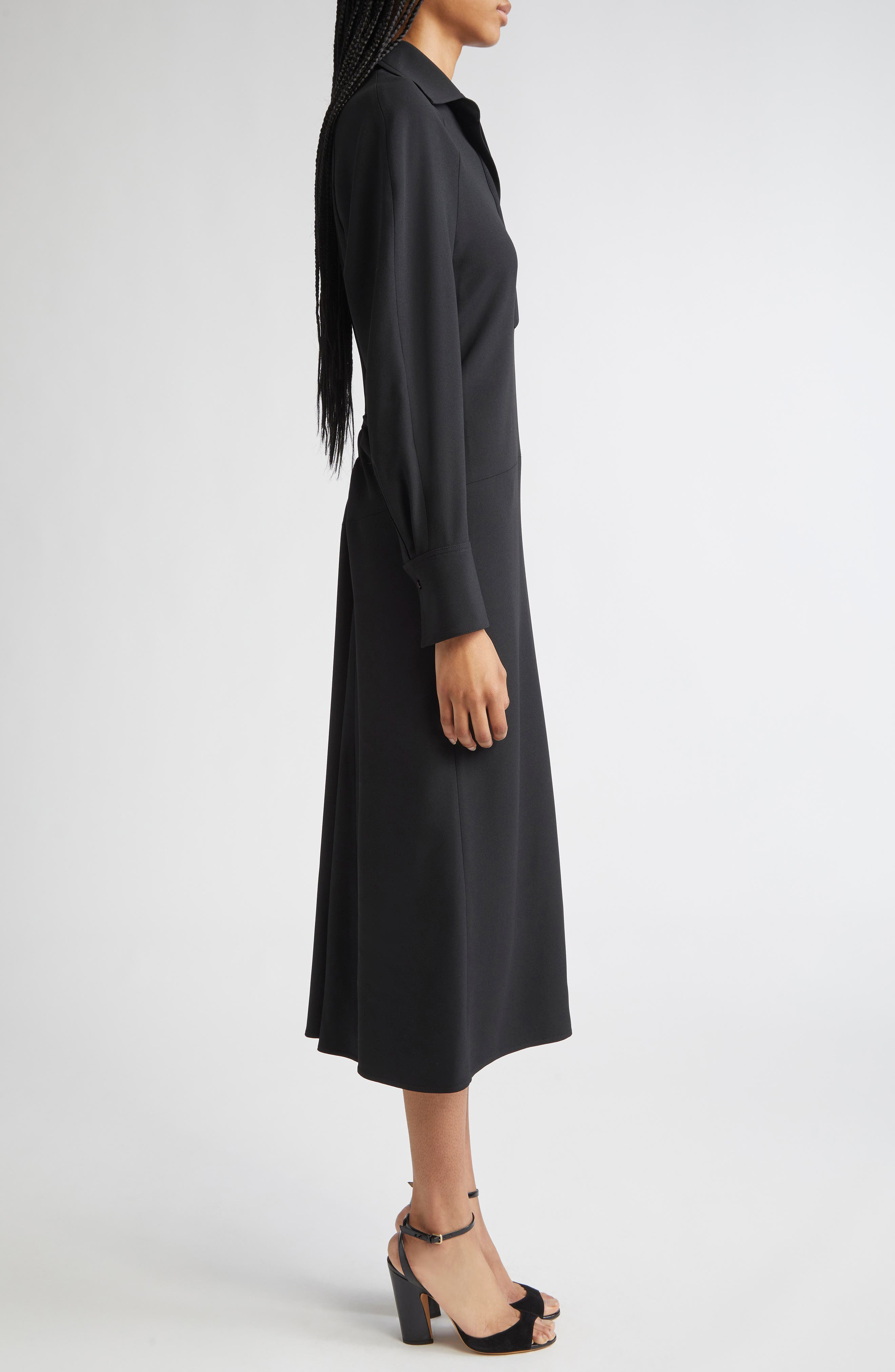 Victoria Beckham Long Sleeve Polo Midi Dress in Black at Nordstrom - 3