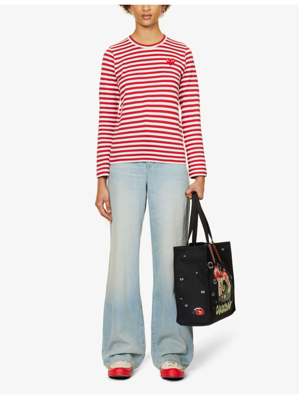 Heart-embroidered striped cotton-jersey top - 2