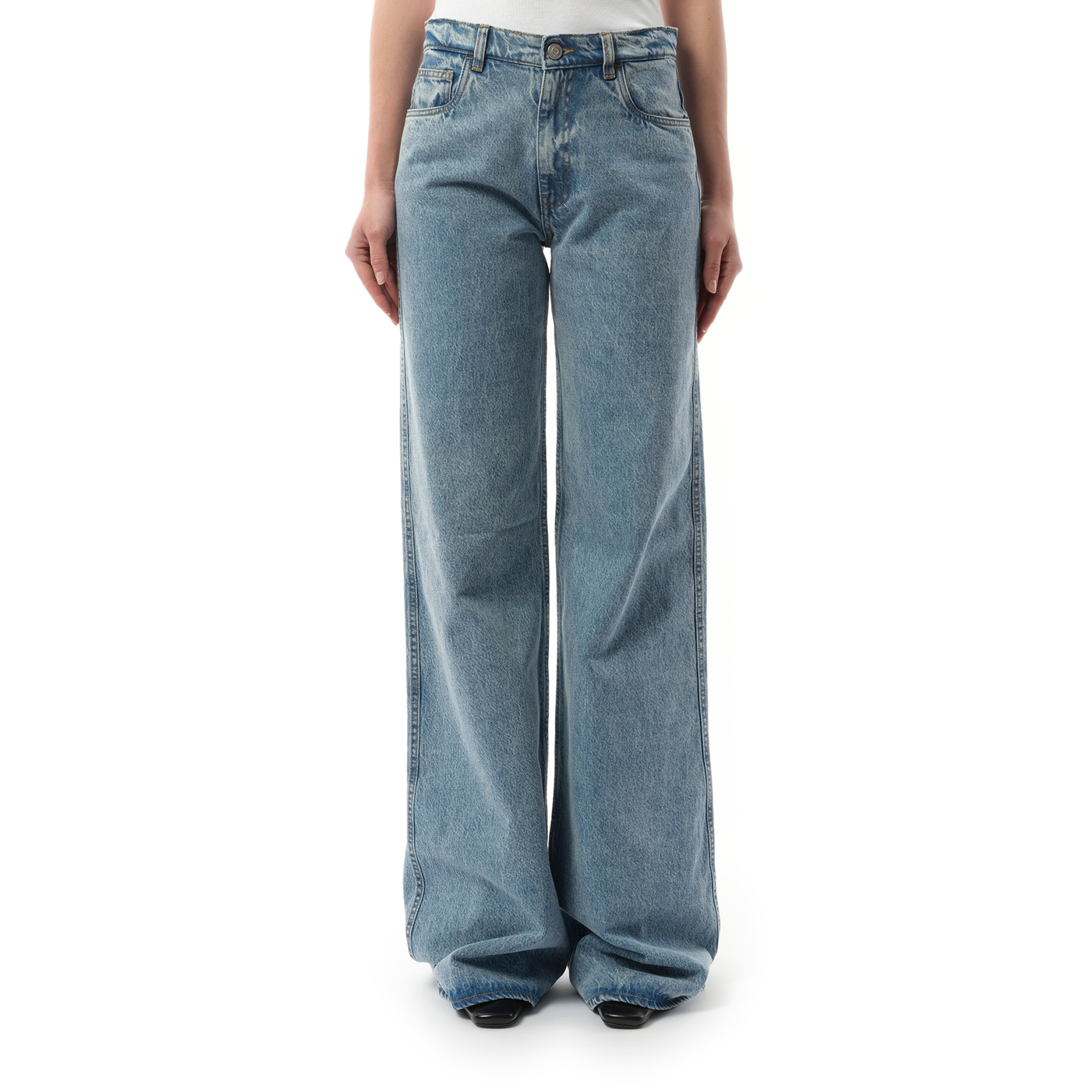 Wide Leg Denim Pants in Blue Washed - 1