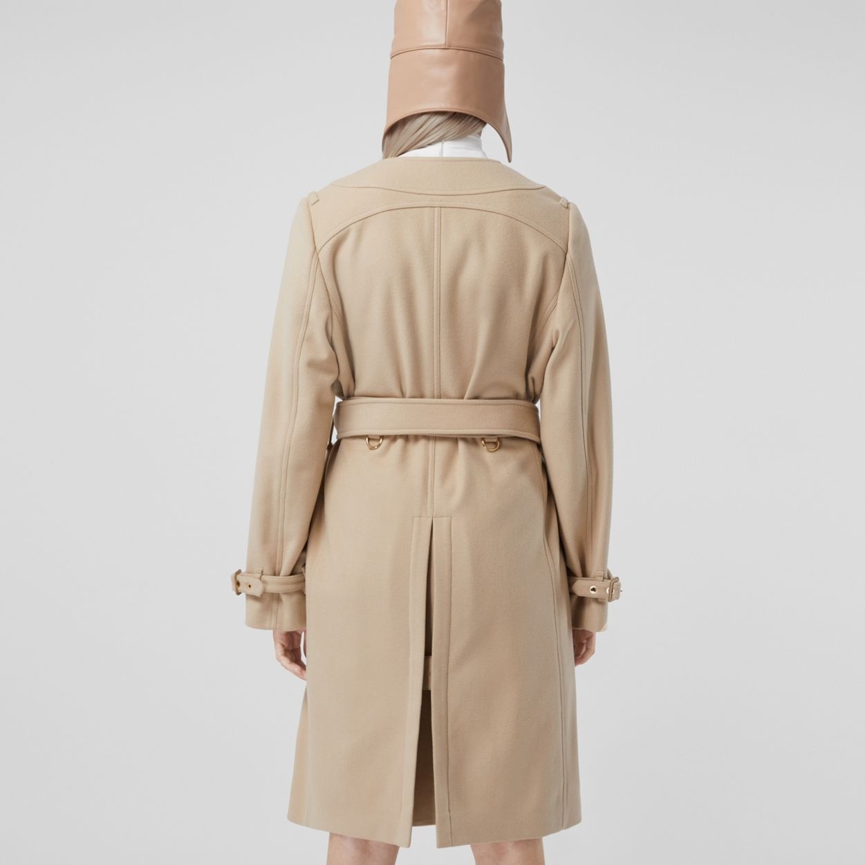 Contrast Facing Wool Cashmere V-neck Trench Coat - 3