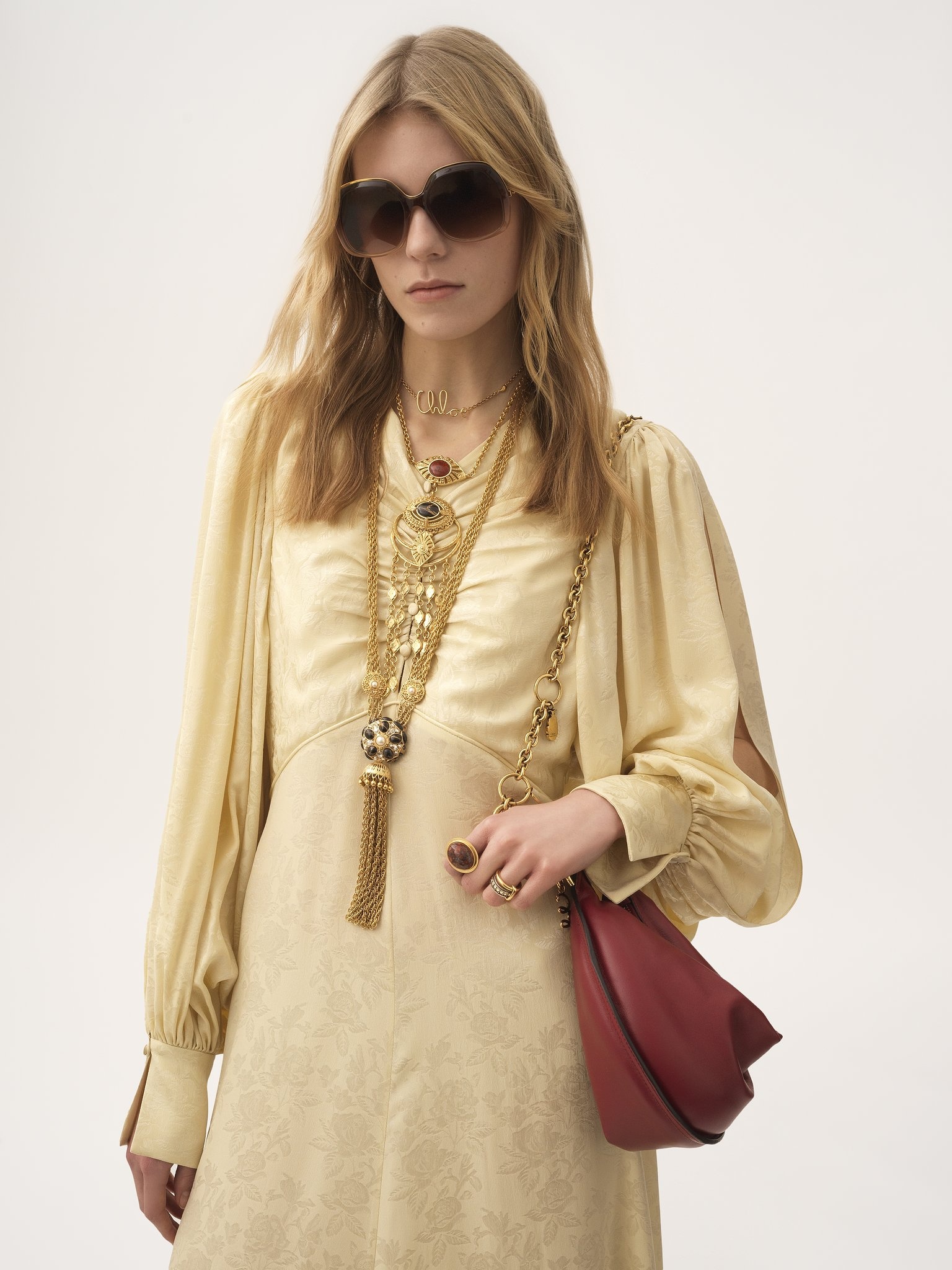 RUCHED LONG DRESS IN SILK JACQUARD - 4