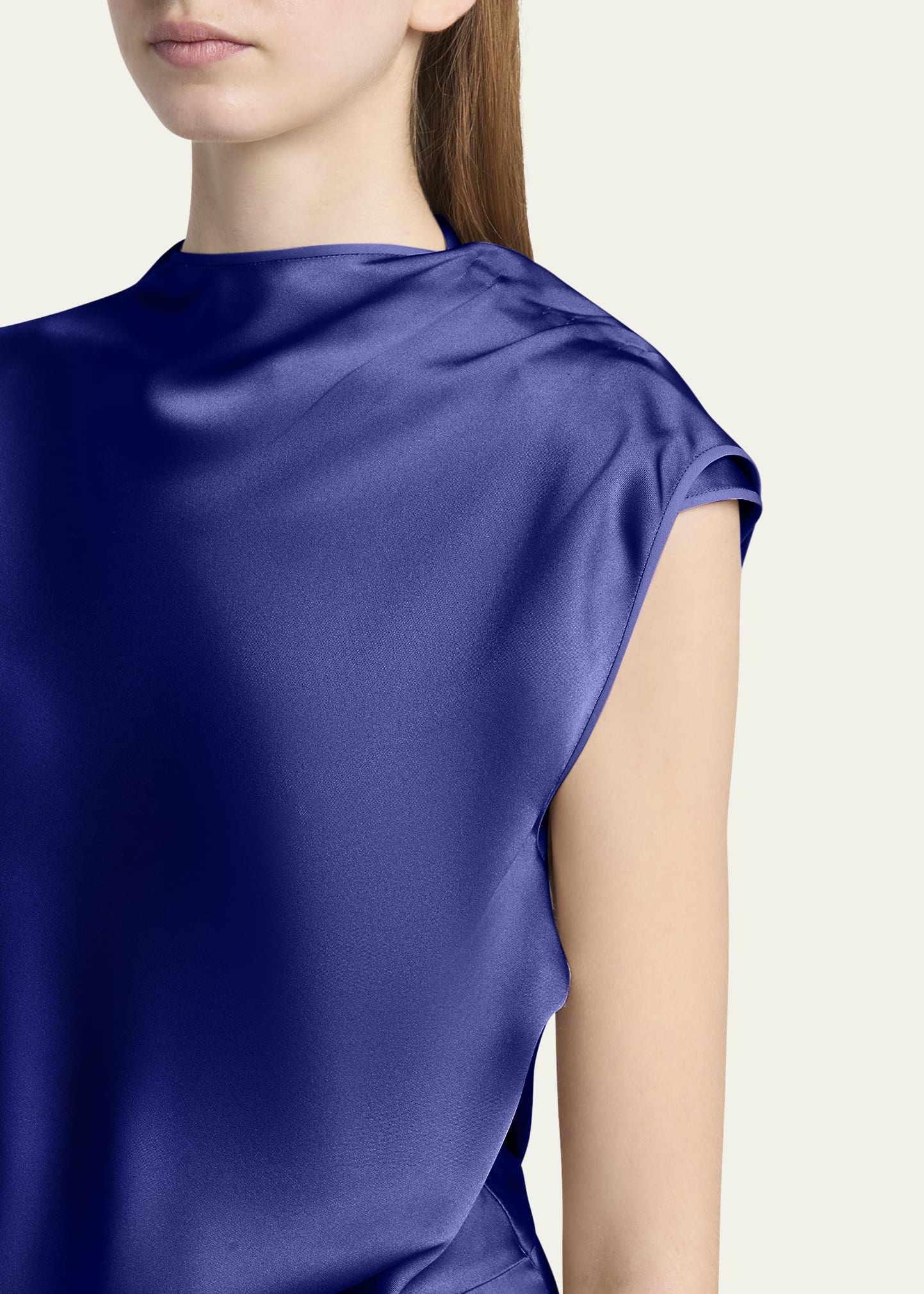 High-Neck Double Silk Satin Gown - 5