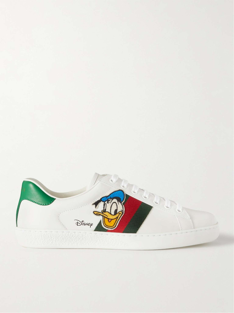 + Disney New Ace Appliquéd Webbing-Trimmed Leather Sneakers - 1