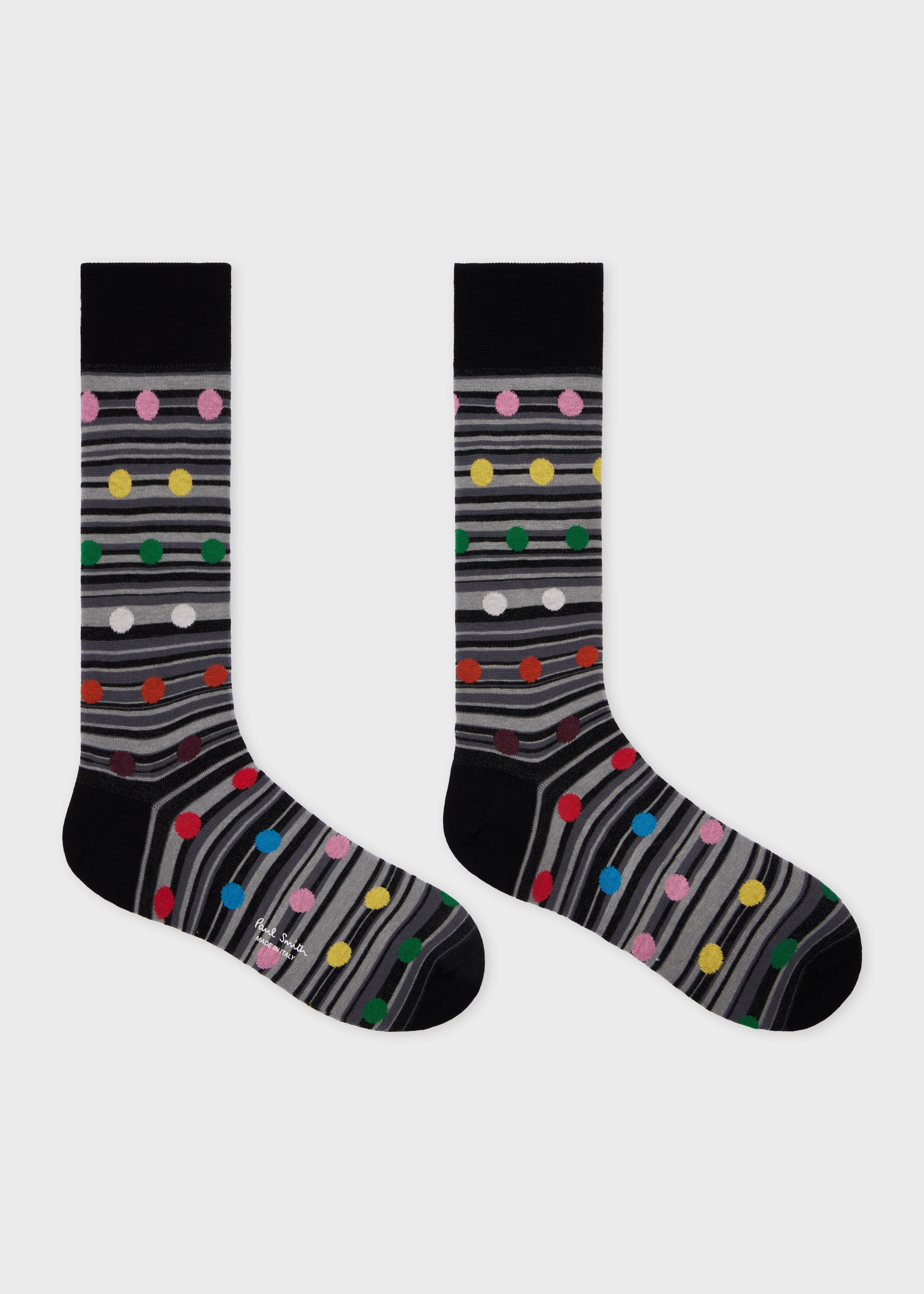 Black Tonal Stripe and Multicolour Polka Dot Socks - 2