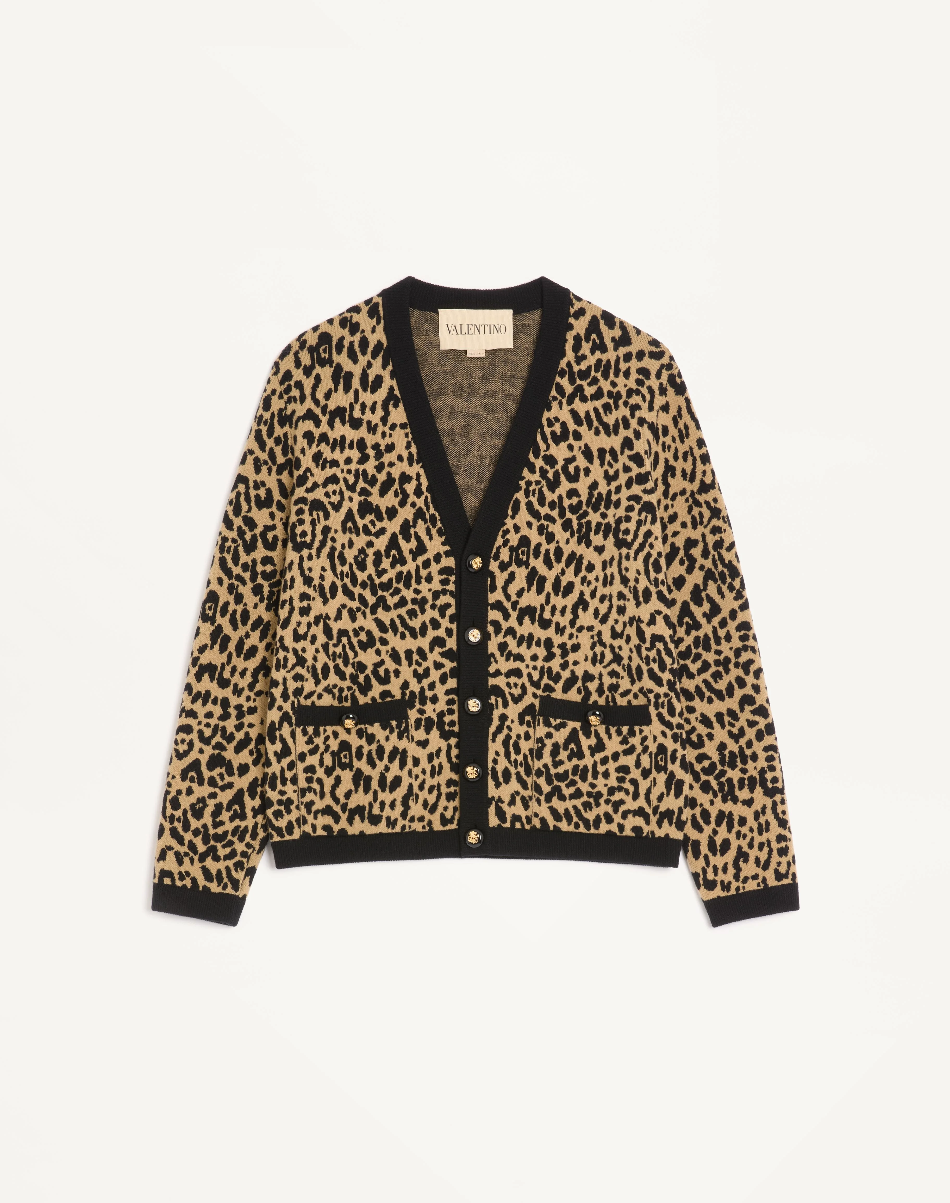 VALENTINO WOOL CARDIGAN WITH FAUVE ECLAT ANIMAL PRINT JACQUARD - 1