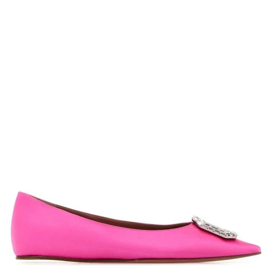 Amina Muaddi Pink Satin Camelia Ballerinas - 1