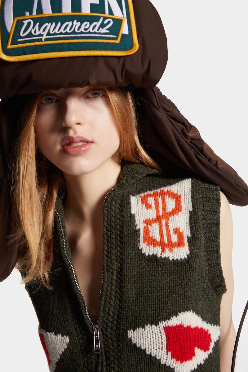 WOOL SHETLAND JACQUARDED POKER CROPPED  KNIT VEST - 5